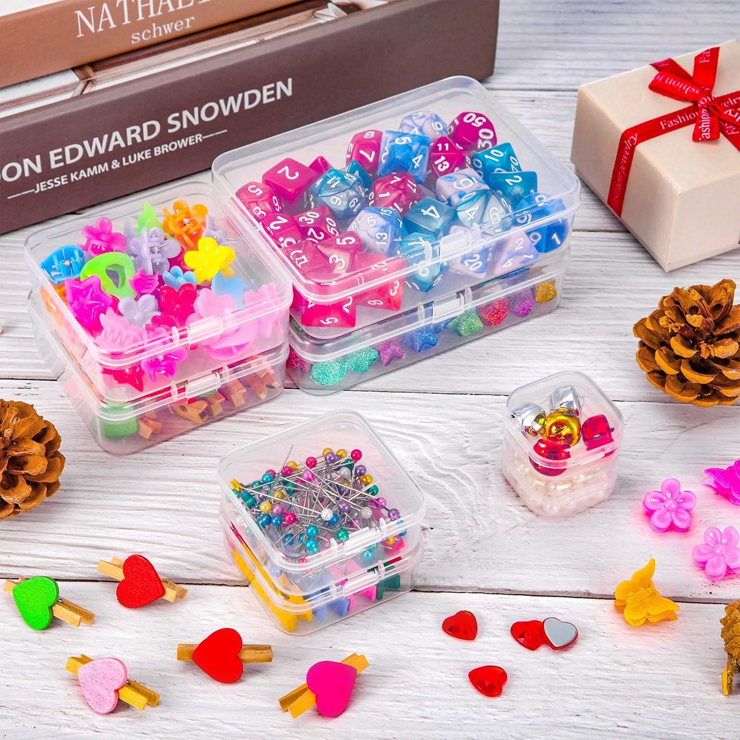 24 Packs Small Clear Plastic Beads Storage Containers Box with Hinged Lid for Storage of Small Items, Crafts, Jewelry, Hardware(1.37 x 1.37 x 0.7 Inches)