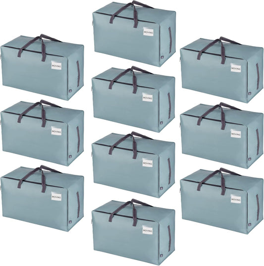 VENO 10 Pack Moving and Storage Bags, Heavy Duty, Alternative to Moving Boxes, Large Packing Totes Supplies for College Dorm Room with Zipper for Clothes, Wide Open Design (Light Blue Matte, 10 Pack)