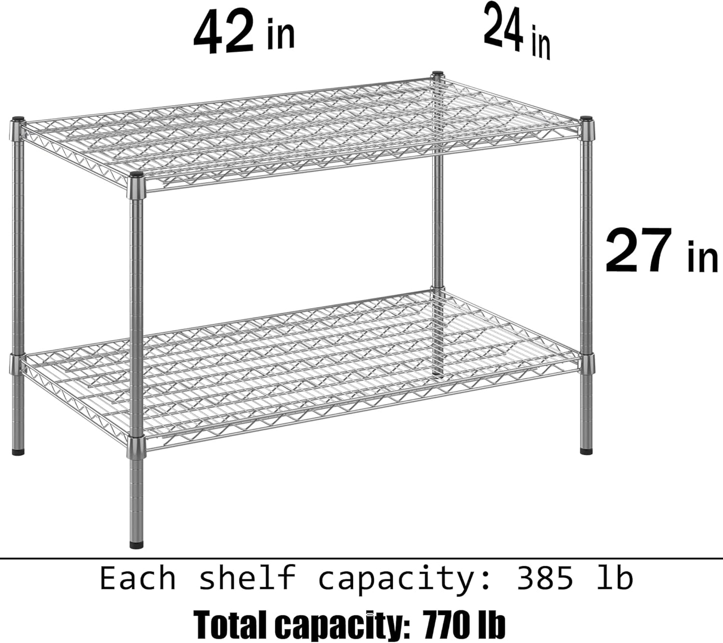24" Deep x 42" Wide x 27" Height Wire Shelving Kit | 2-Tier | NSF Commercial Storage Rack Unit