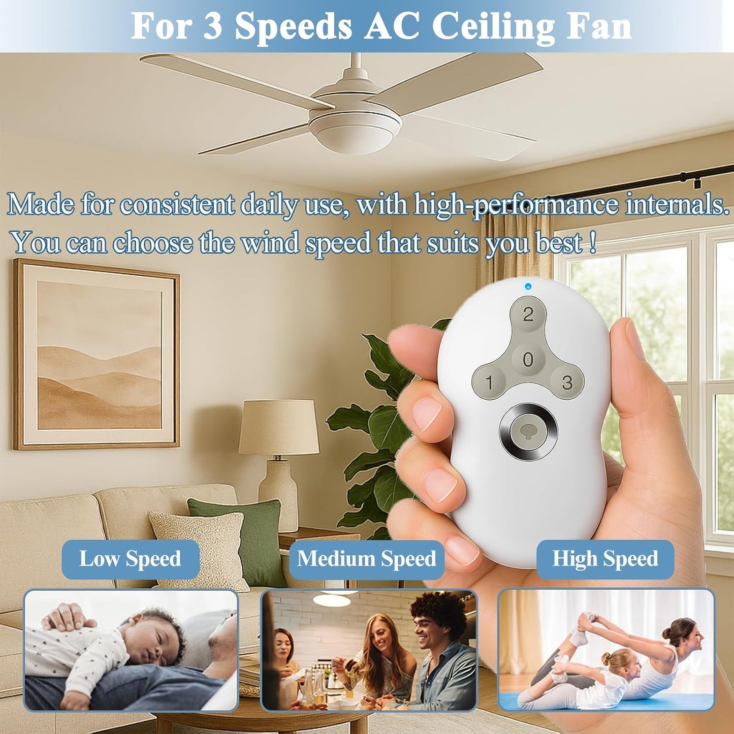 Universal Ceiling Fan Remote Control Kit, Replacement for Hampton Bay, Hunter, Harbor Breeze, 3 Speed with Light Dimmer, 434MHz, with Wall Mount