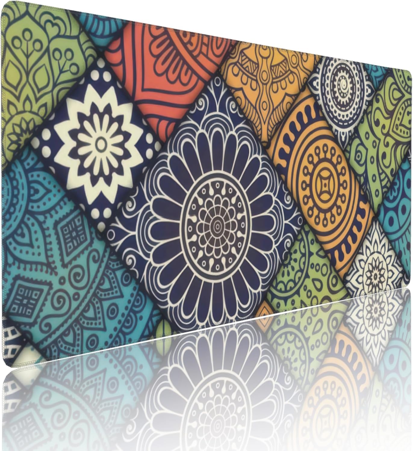 Bohemian Mandala Tile Large Mouse Pad, Vintage Aesthetic Gaming Desk Mat, XXL Keyboard Desk Pad Mat for Desktop, 35.4"x15.7" Non-Slip Base Big Mousepad with Stitched Edges