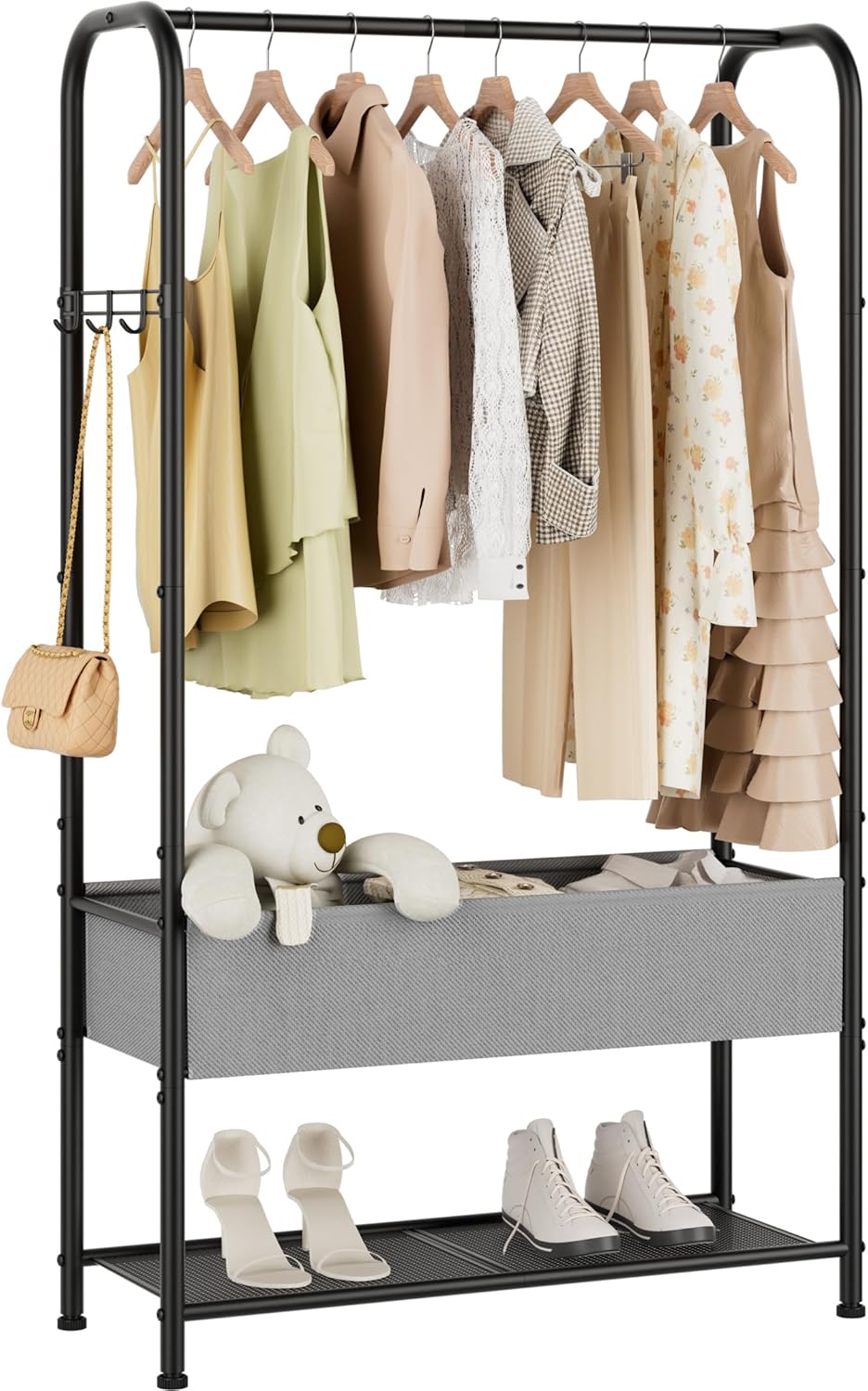 Freestanding Metal Garment Rack - Heavy Duty Coat & Clothes Hanger for Hanging/Drying, Portable Closet Storage for Laundry Room/Bedroom, Black