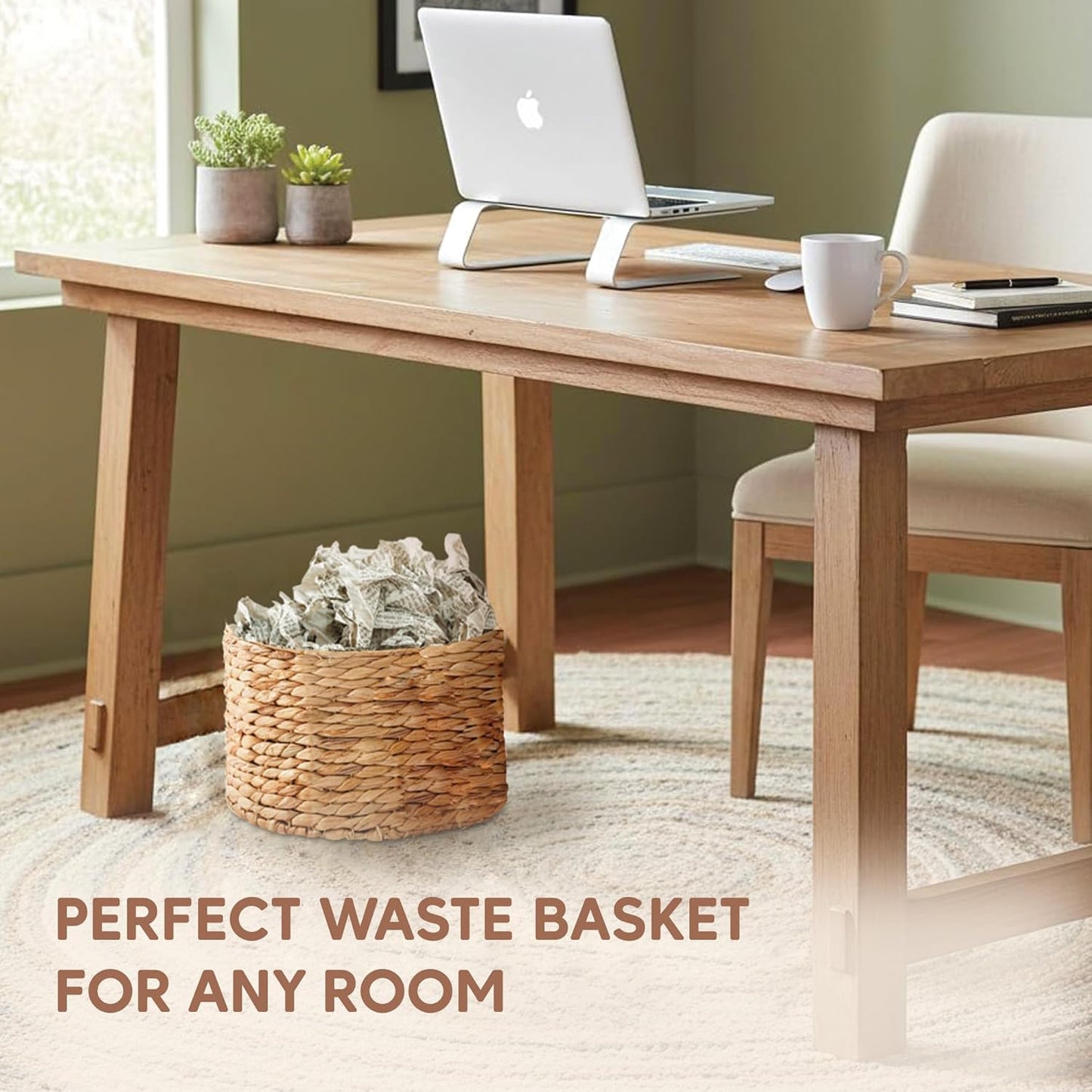 Greenatural Wicker Trash Can, 14x14x11 in Handwoven Water Hyacinth Waste Basket with Lid, Wicker Storage Bin with Natural Finish, Rustic Garbage Can for Laundry Room, Bathroom, Bedroom, Office