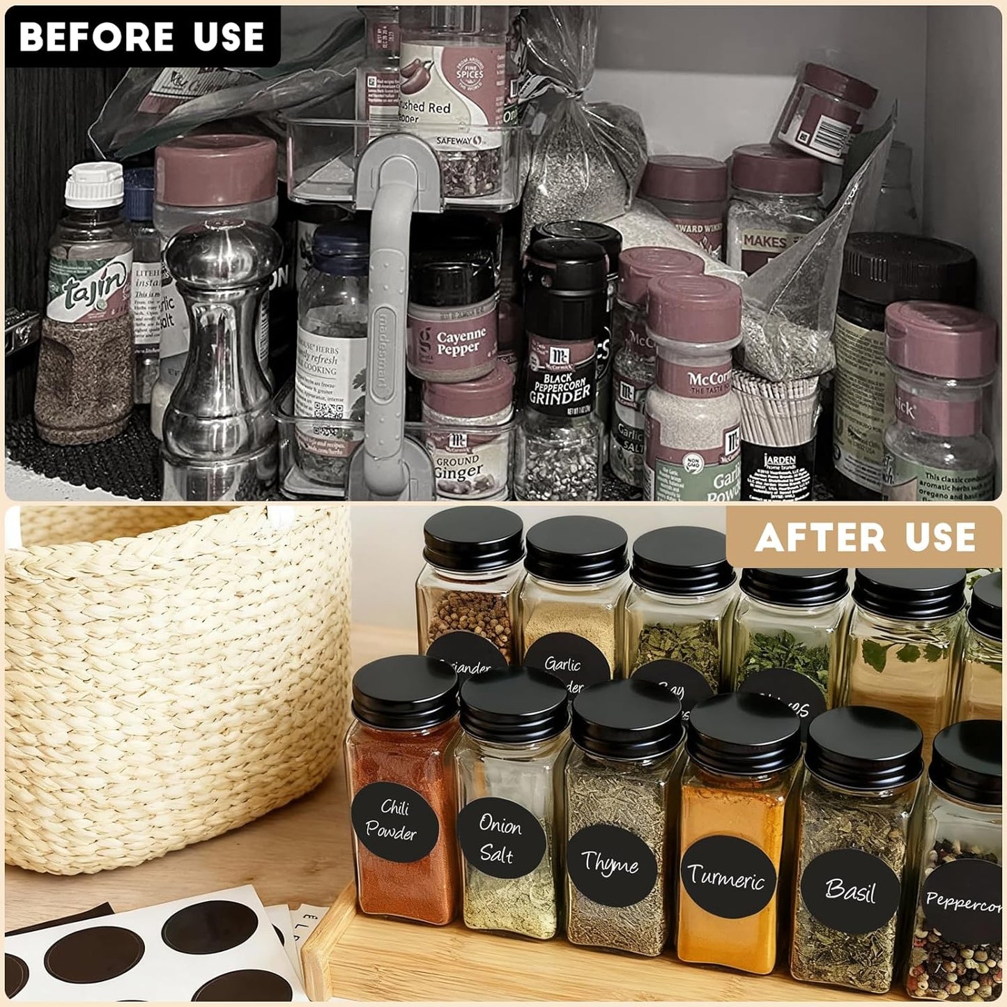6Pcs Spice Jars with Label, 4oz Empty Square Seasoning Containers, Spice Jars with Shaker Lids, Small Spice Bottles for Salt, Herbs, Sugar, Pepper, Seasoning Jars for Spice Rack, Cabinet, or Drawer