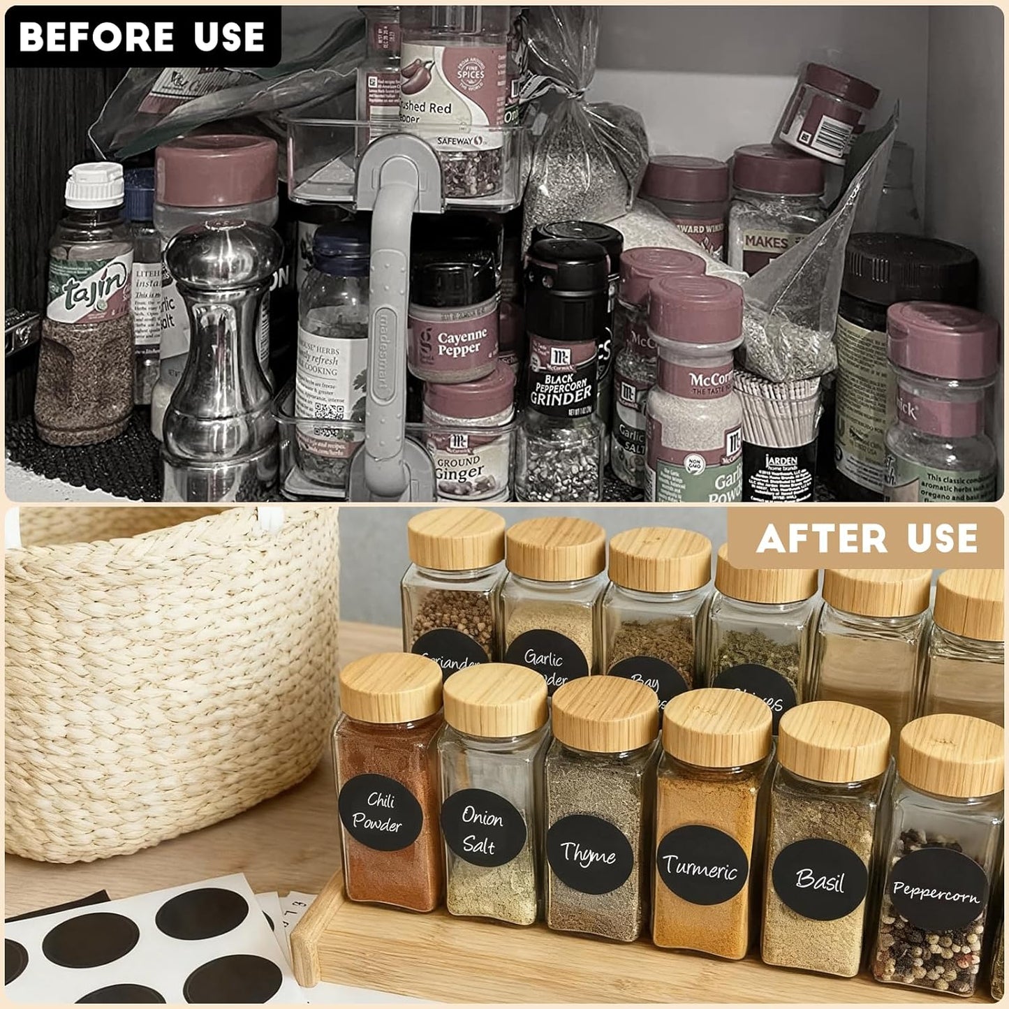 6Pcs Spice Jars with Label, 4oz Empty Square Seasoning Containers, Spice Jars with Shaker Lids, Small Spice Bottles for Salt, Herbs, Sugar, Pepper, Seasoning Jars for Spice Rack, Cabinet, or Drawer