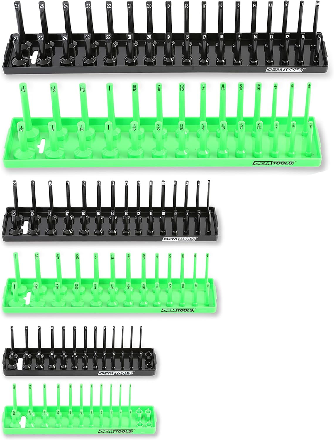 OEMTOOLS 22233 Tool Storage Organizer for SAE and Metric Socket, 6PC Socket Organizers for 1/4", 3/8", and 1/2" Drive Sockets, Optimize Toolbox Organization