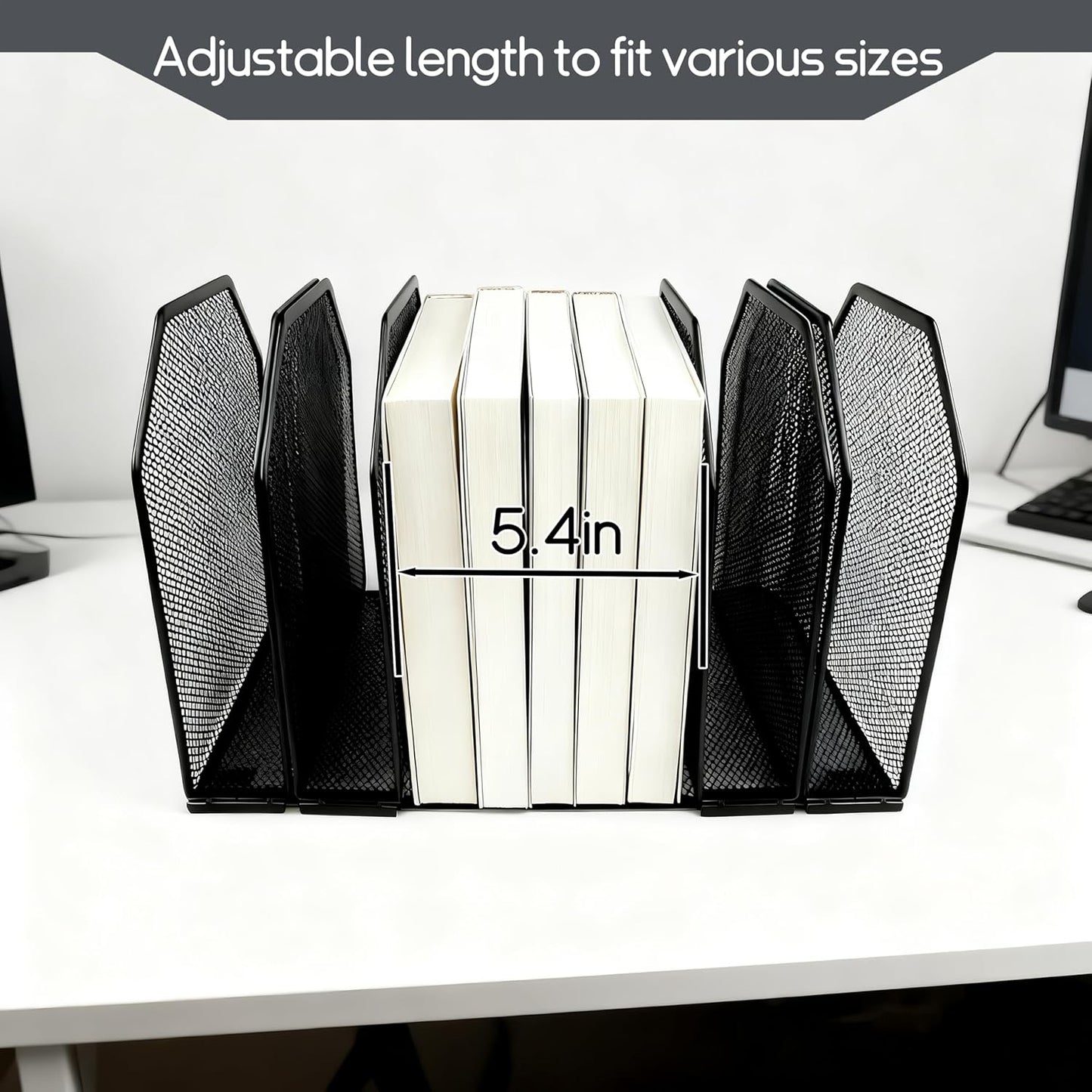 Adjustable Desk File Organizer,Detachable Office Folder Organizer,Compact Vertical Desk File Holder,Wrought Iron Paint,Suitable for Home, School, Office Classrooms (Black - 7 grids)