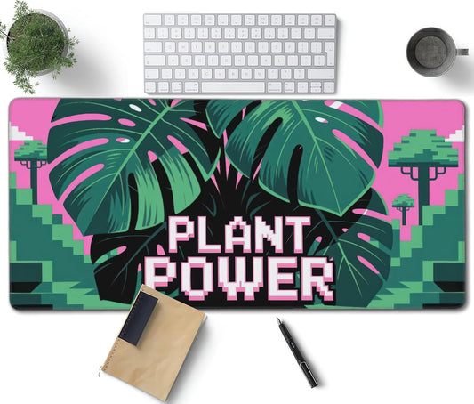 Pixel Plant Power Large Mouse Pad, Cool Gaming Desk Mat, XXL Keyboard Desk Pad Mat for Desktop, 35.4"x15.7" Non-Slip Base Big Mousepad with Stitched Edges