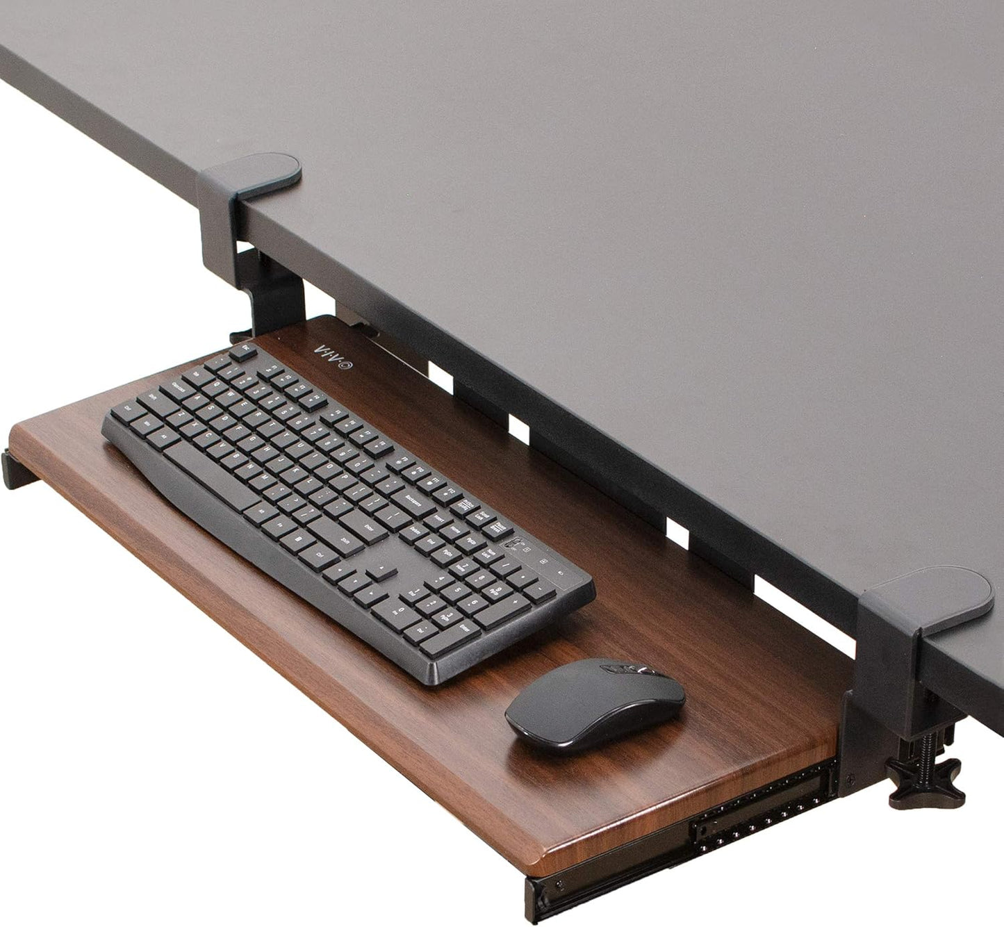 VIVO Large Clamp-on Computer Keyboard and Mouse Under Desk Slider Tray, 27 x 11 inch Pull Out Platform Drawer, Dark Wood, MOUNT-KB05D