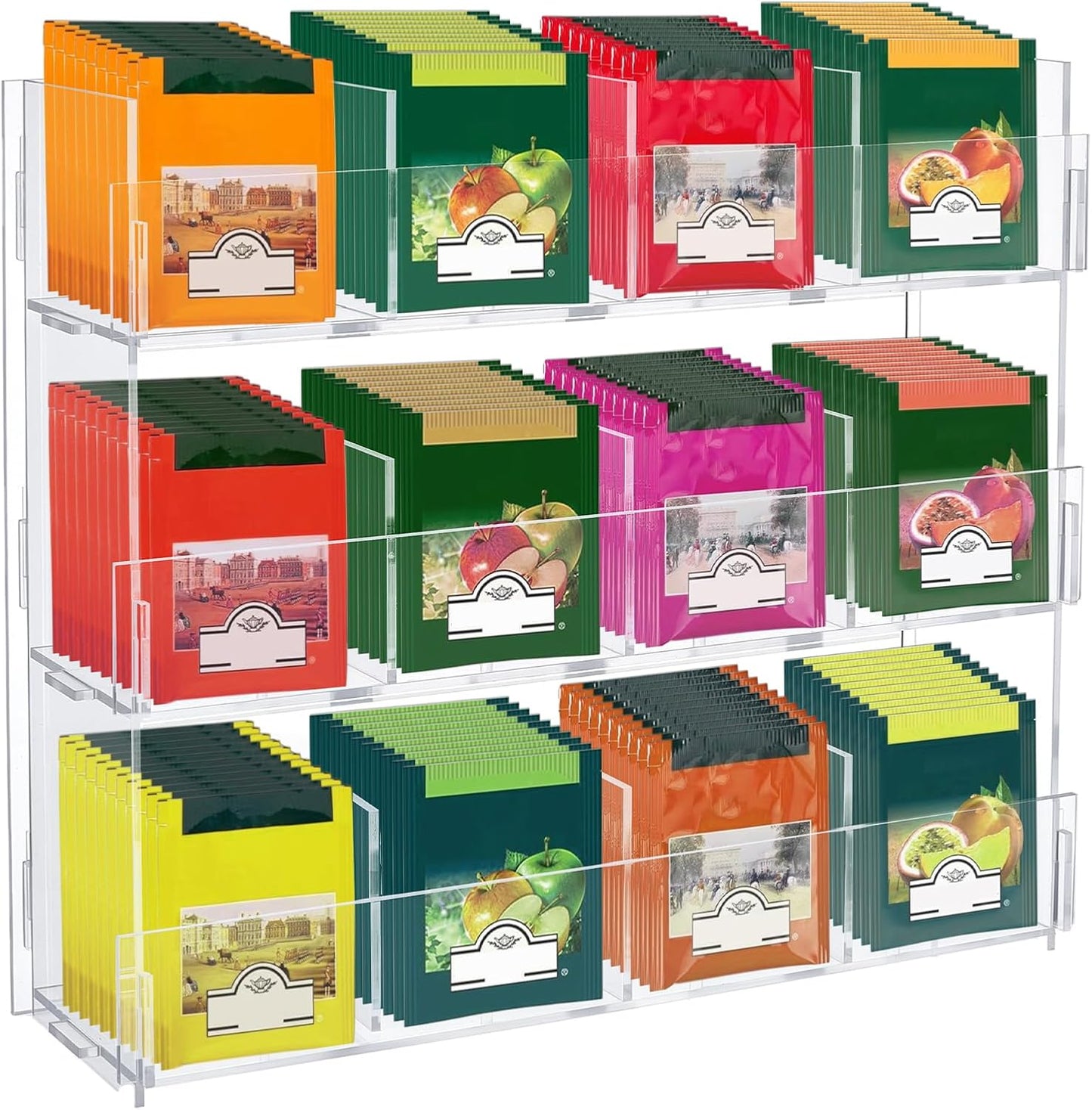 Acrylic Tea Bag Organizer 3 Tier Clear Tea Bag Holder & Storage Rack Display Stand Rack for Counter Cabinet Countertop Kitchen Office Holds 200+ Tea Packets