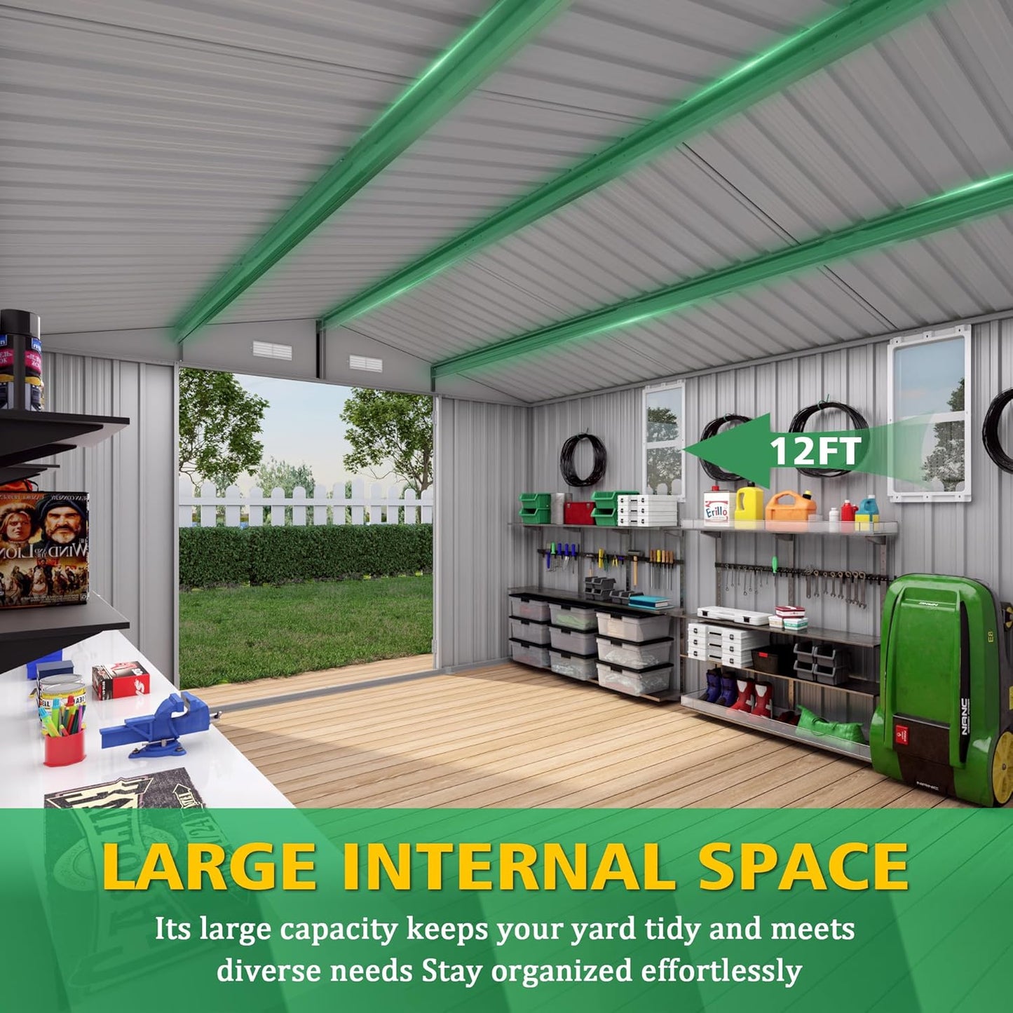 Metal Storage Shed, 10 X 12 FT Lockable Outdoor Tool Shed with Air Vent and Clear Windows, Galvanized Steel Garden Shed for Backyard, Patio, Garden, Bike Storage or Outdoor Use, Grey