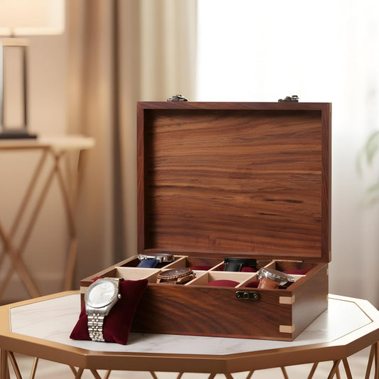Wooden Watch Box for Men & Women, Watch Organizer & Display Case, Premium Long-Lasting Watch Holder for Storage, Elegant Gift for Watch Collectors (Wood Top, 8 Slots)