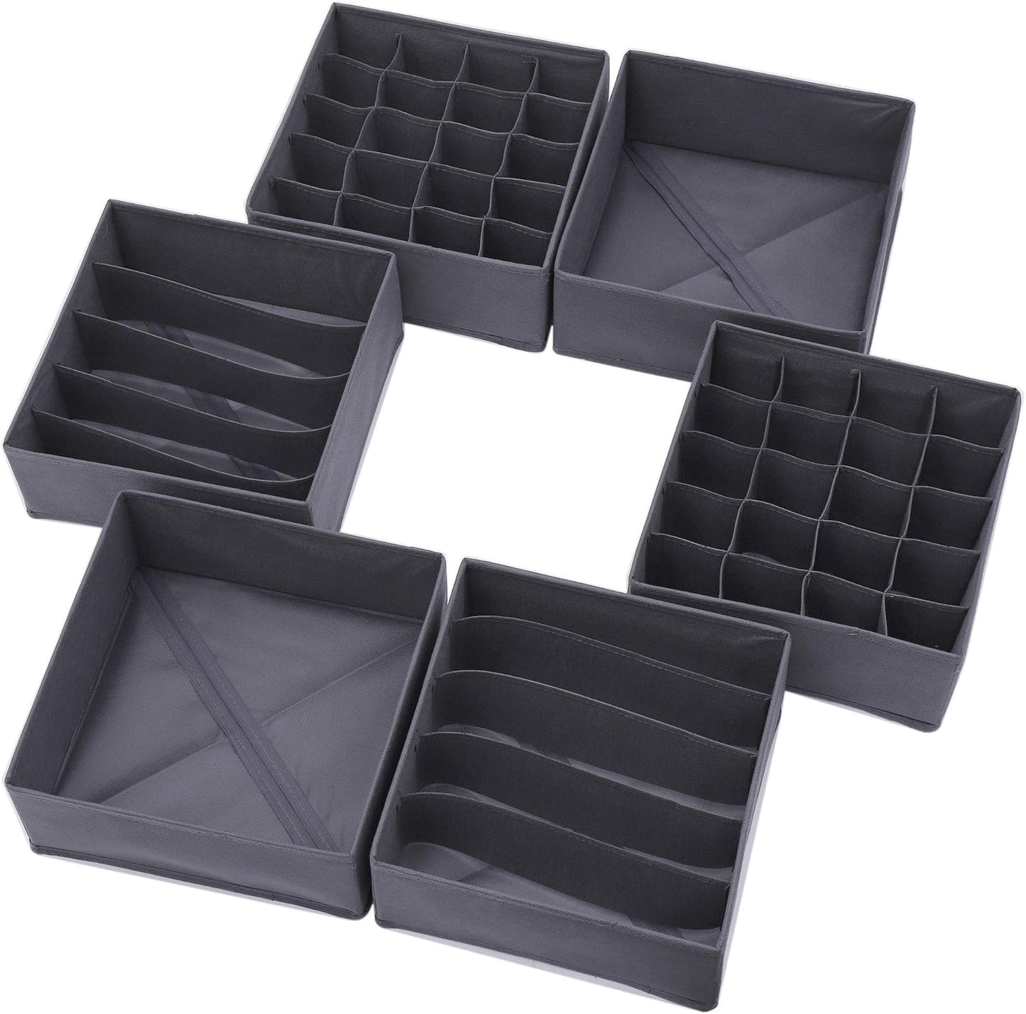 DIOMMELL 6 Pack Foldable Cloth Storage Box Closet Dresser Drawer Organizer Fabric Baskets Bins Containers Divider for Clothes Underwear Bras Socks Lingerie Clothing, Dark Grey 22-2000
