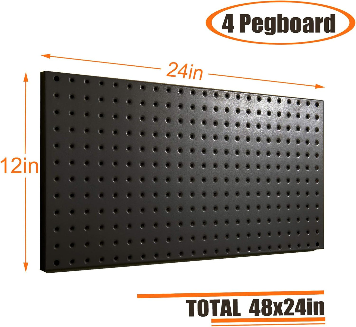 Wallmaster Pegboard Organizer Garage Storage - 48pcs Pegboard Hooks Set, Pegboard Tool Organizer with 48x24 Inch Steel Peg Board & 4 Storage Bins (Black)