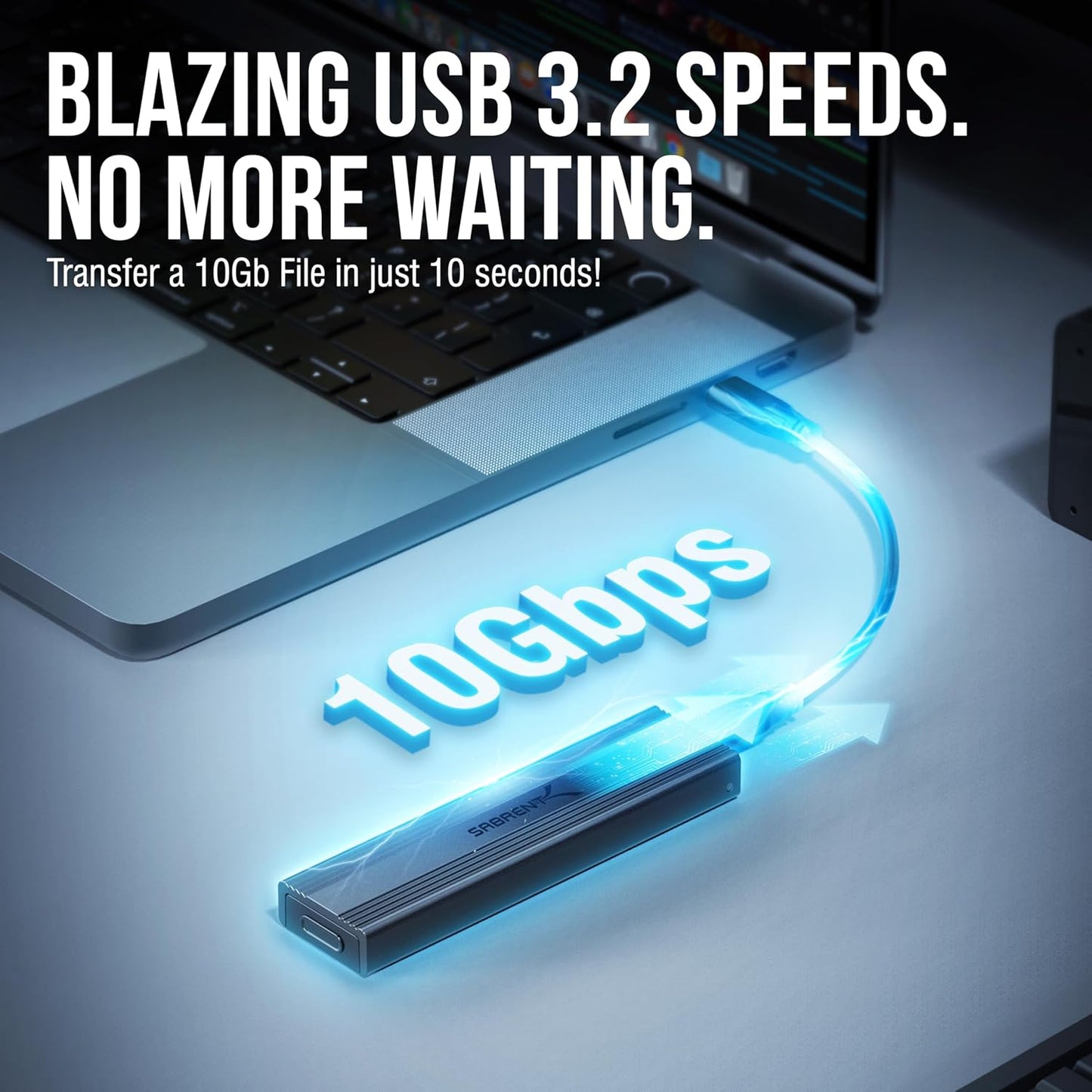 Sabrent USB 3.2 Type-C Tool-Free Enclosure for M.2 PCIe NVMe and SATA SSDs (EC-SNVE)
