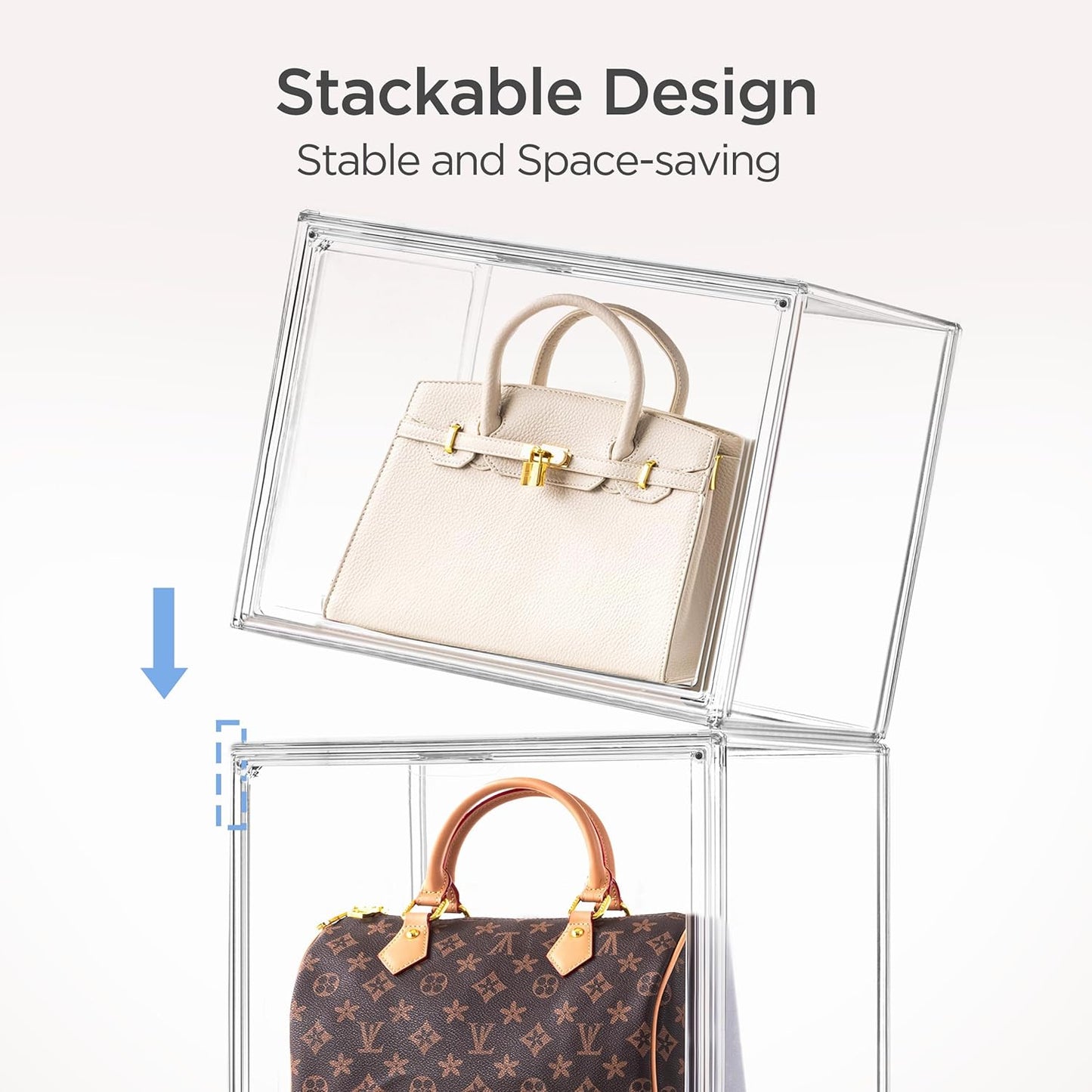 HBlife 3 Pack Purse Storage Organizer for Closet, X-Large Clear Stackable Handbag Display Case Box with Magnetic Door for Collectibles, Cosmetics, Women Heels and Toys