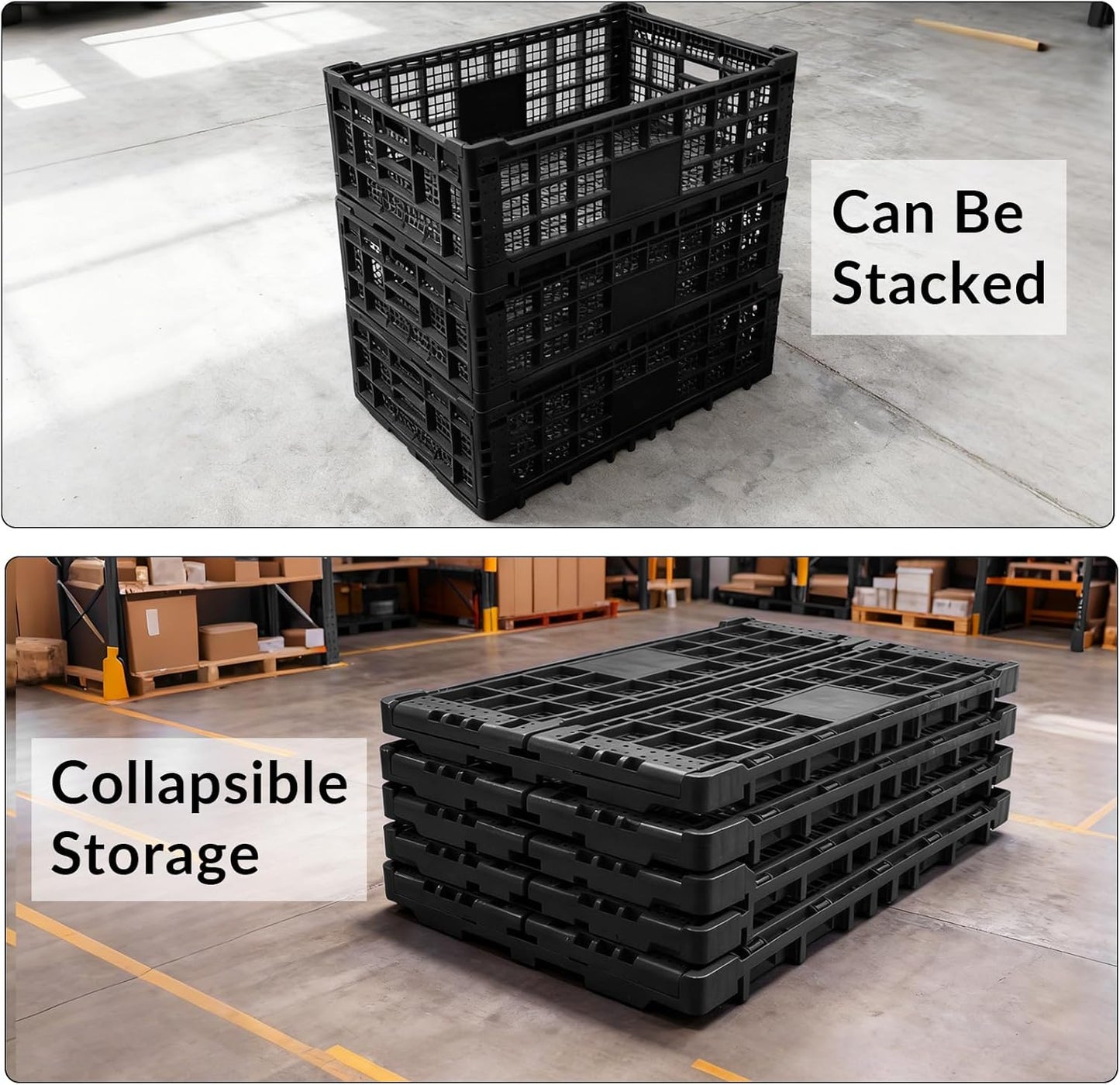Collapsible Storage Crates, 52 Liter Heavy Duty Foldable Plastic Crates , Storage Baskets and Bins 23.6" L x 15.7" W x 8.6" H Stackable Dairy Milk Crates for Office, Home, Toy Storage