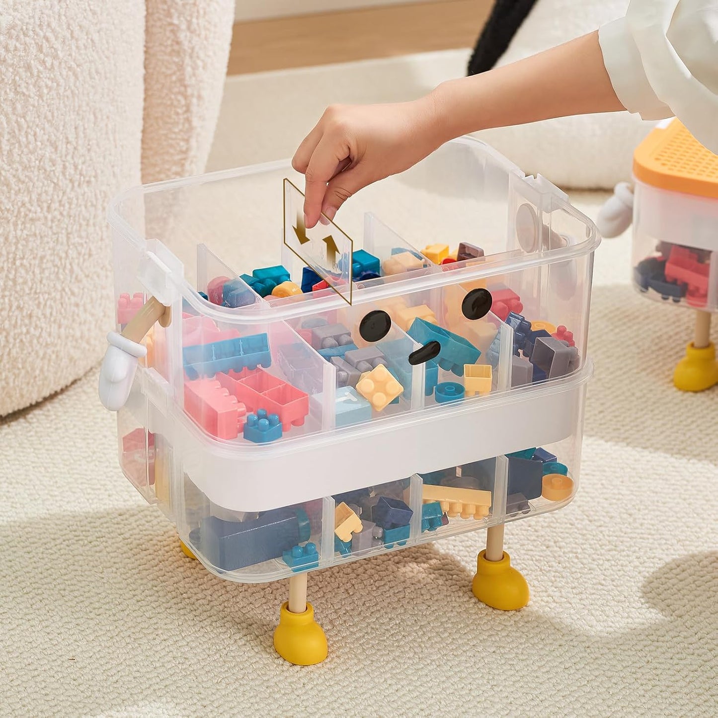 Organizers Storage Box for lego: Plastic Stackable Storage Case with Building Blocks Lids, Containers with Carrying Handle and Adjustable Grid Organizers, 2 Layer Green