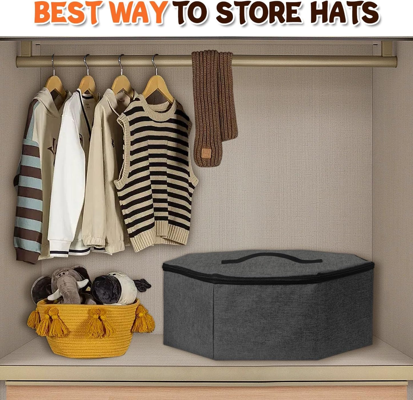 Boczif Hat Storage Box for Women and Men, Hat Storage bag for Travel Collapsible, Cowboy Hat Case with Handle, Hat Organizer Container Large Cap Bag for Carry (Dark Grey)