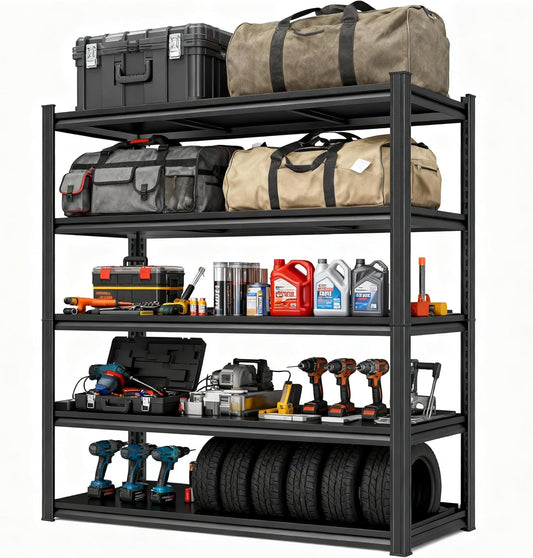 Garage Storage Shelves,5 Tier Shelving Unit, 40 inch Wide, 18” Deep, 78” Tall Organizer Metal Shelf for Basement/Laundry/Pantry Heavy Duty, Adjustable,Easy to Install (5Tier-45.3"WX17.7"DX63"H)