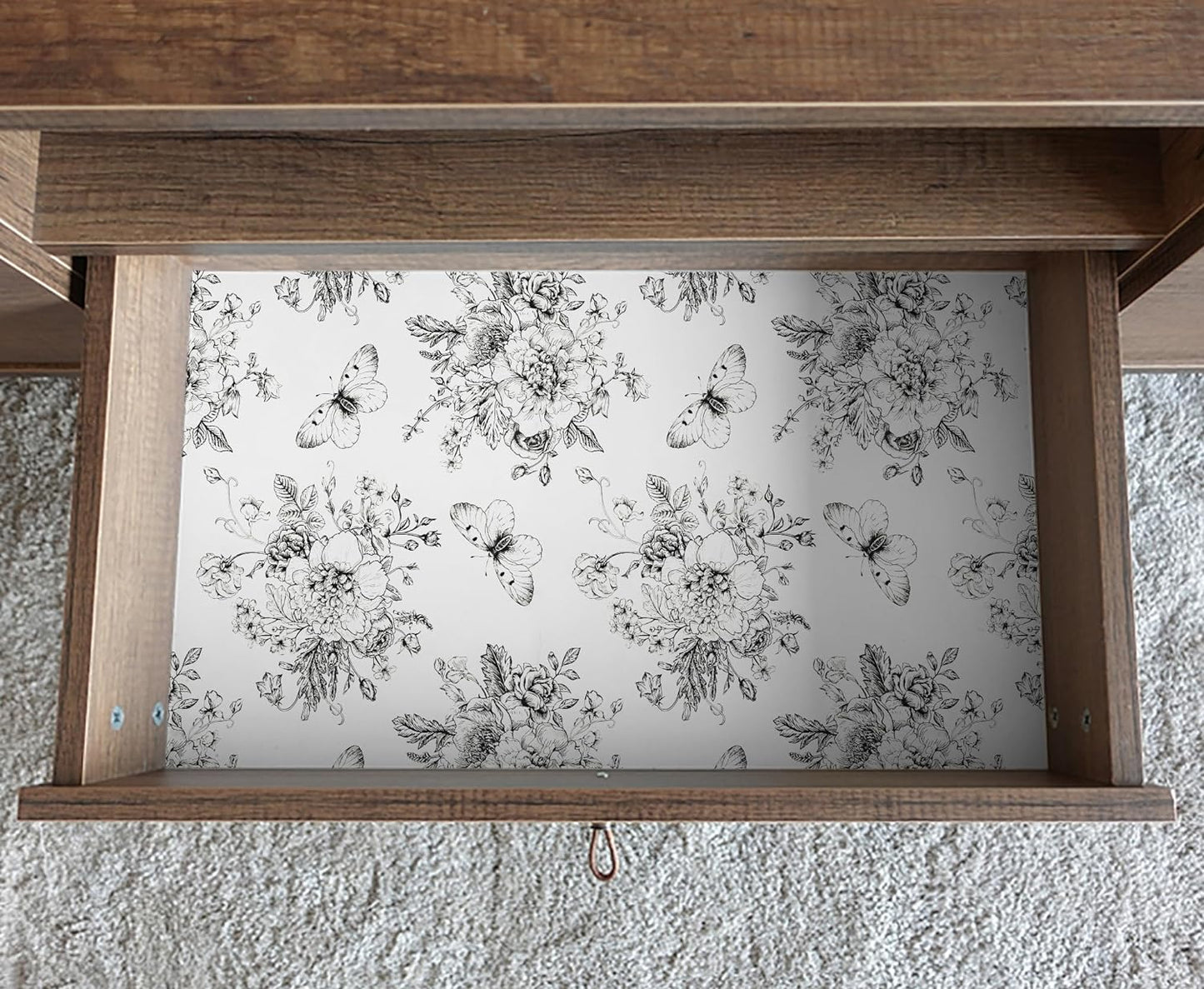 17.7In X 197In Self Adhesive Shelf Liner for Kitchen Bedroom Cabinets Dresser Drawer Liner Floral and Butterfly Waterproof Vinyl Rolls