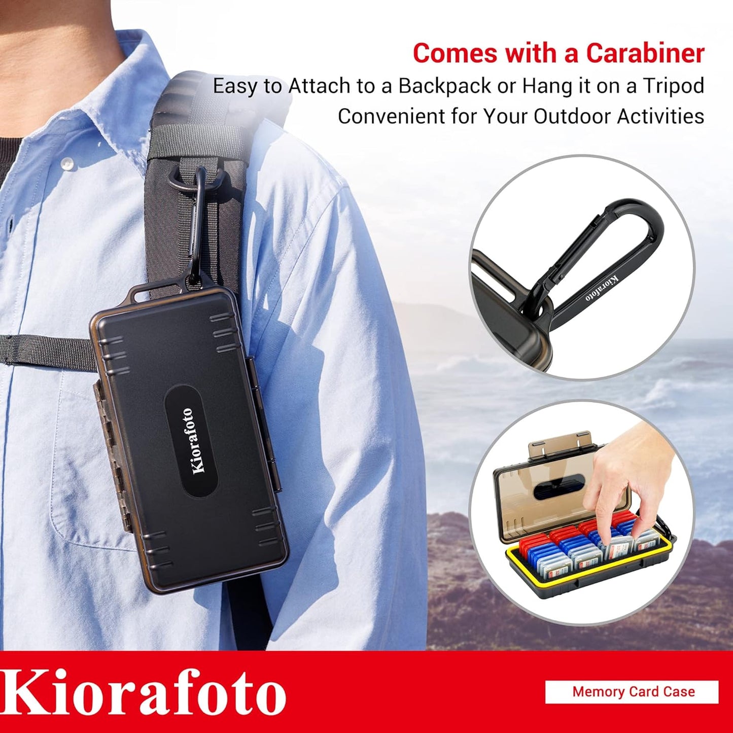 Kiorafoto SD Card Case with 36 Pack Individual Clear Plastic Memory Card Holders for 36 SD SDXC SDHC Cards,Water-Resistant Anti-Shock Anti-Dust SD Card Carrying Organizer Storage Protector with Labels