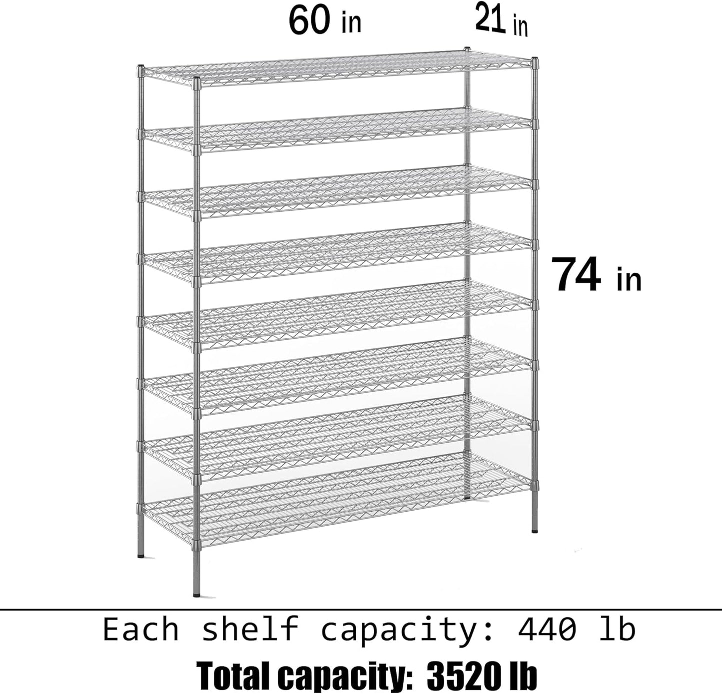 21" Deep x 60" Wide x 74" Height Wire Shelving Kit | 8-Tier | NSF Commercial Storage Rack Unit