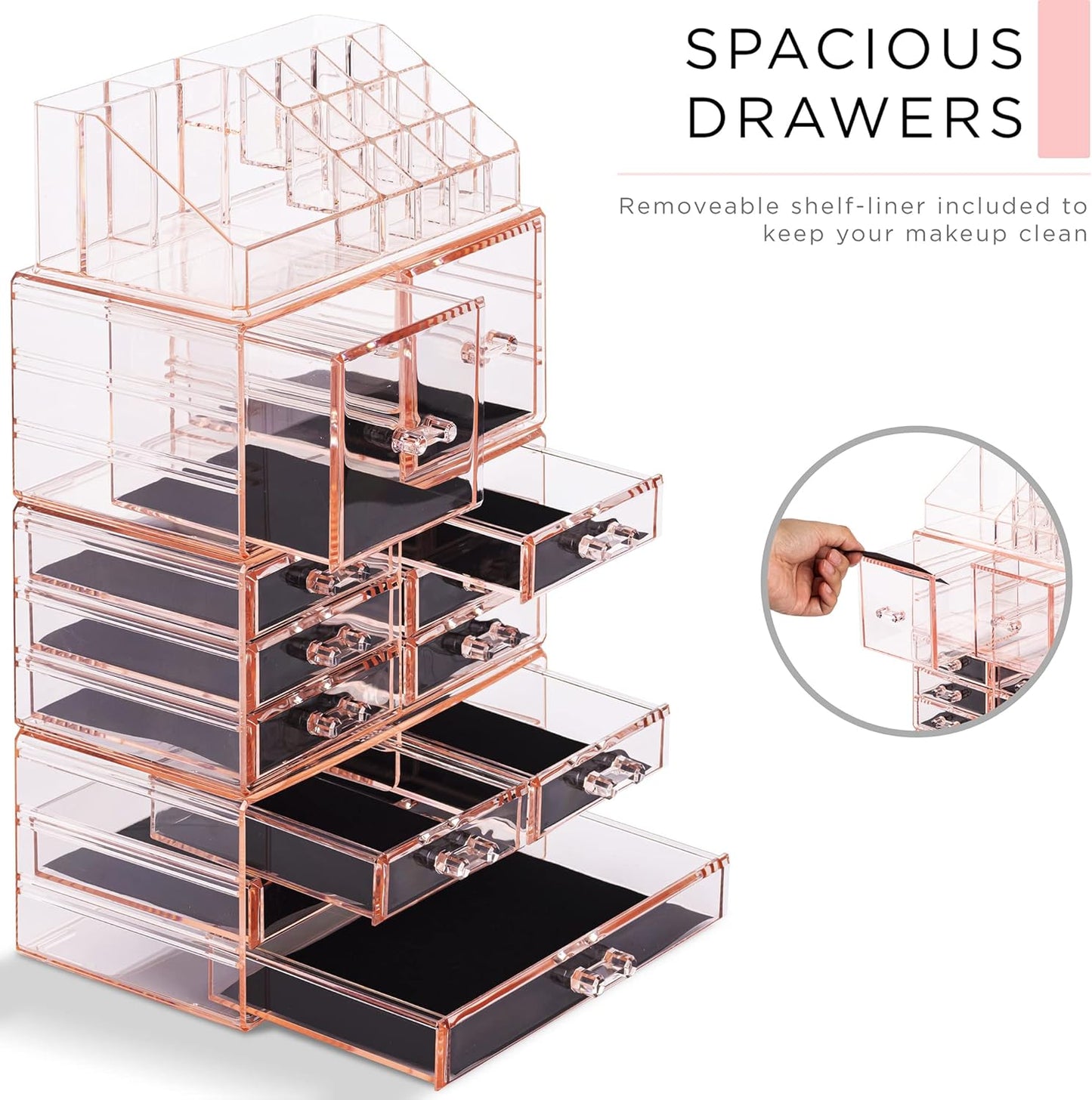 Sorbus Large Makeup Organizer - Clear Stackable Jewelry & Makeup Organizer For Vanity, Bathroom Storage, Dresser - 12 Drawers Cosmetic Beauty Organizers and Storage with Lipstick, Makeup Brush Holder