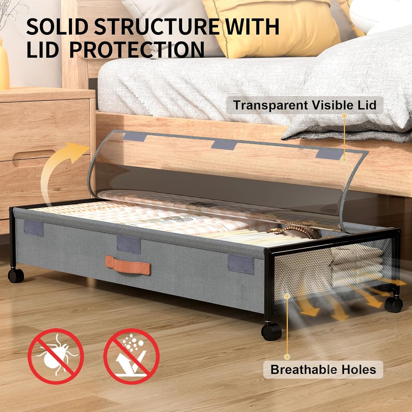Under Bed Storage with Wheels, XXXL Larger Under Bed Storage Containers with Clear Lids, 36'' Lengthen Under Bed Shoe Organizer for Shoes Clothes(Grey 2 Pack, XXXL(36"x16.6"x7.48"))