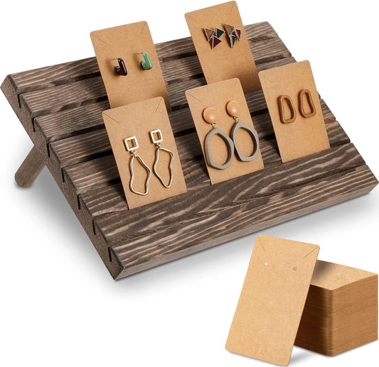 Blulu 31 Pack Wooden Earring Display Stand 7 Slots jewelry Display Holder with Earring Card for Selling Vendors Retail Show