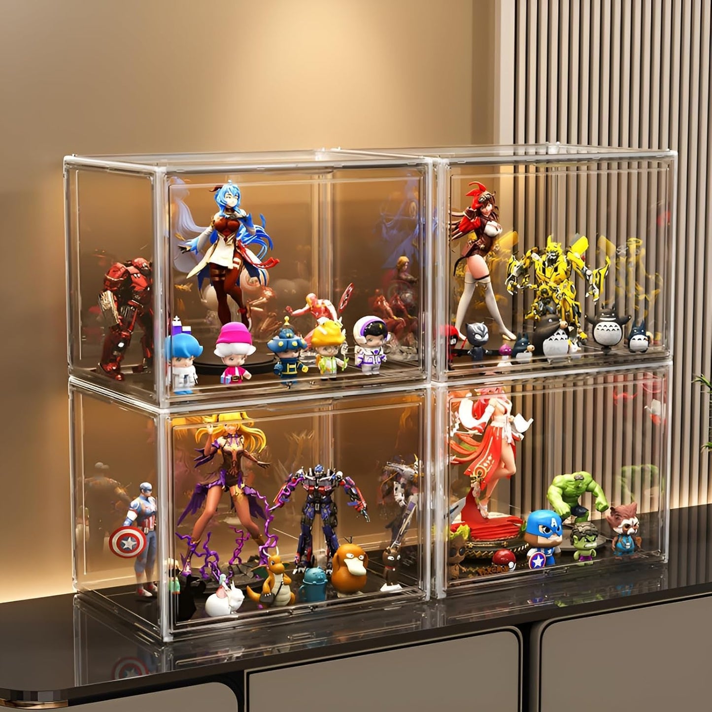 Clear Stackable Plastic Storage Bins with Lid, Dustproof Display Cases, Extra Large Figures Collectibles Showcase, Boot & Shoe Boxes, Helmet Protection Organizer (Clear-XL-3 Pack)