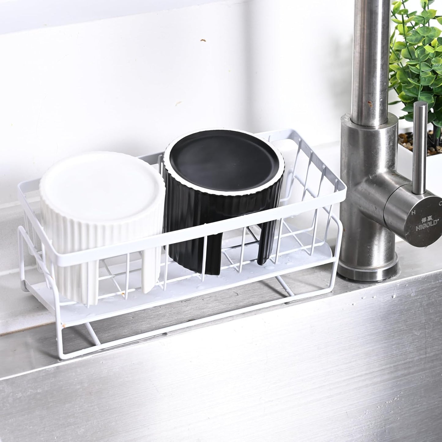 Kitchen Sponge Holder,3 inch heigh Ceramic Sponge Holder for Kitchen Sink Countertop,Space-Saving Multi-Functional Dish Sponge Rack and Bathroom Organizer Accessories,White and Black Suits