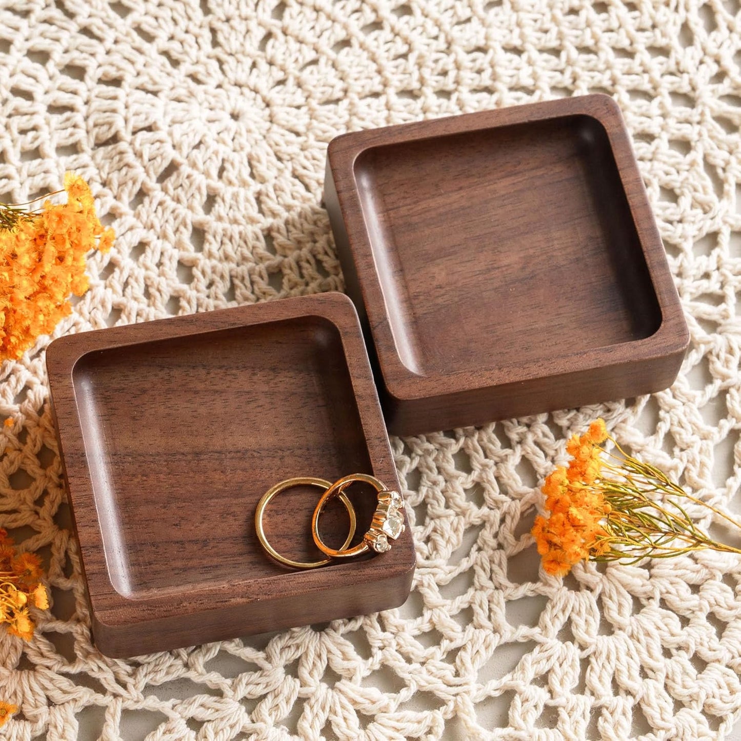 Walnut Wood Ring Holder, Engraved Jewelry Dish and Storage Tray, Unique Gift for Her, Valentine’s Day Gift