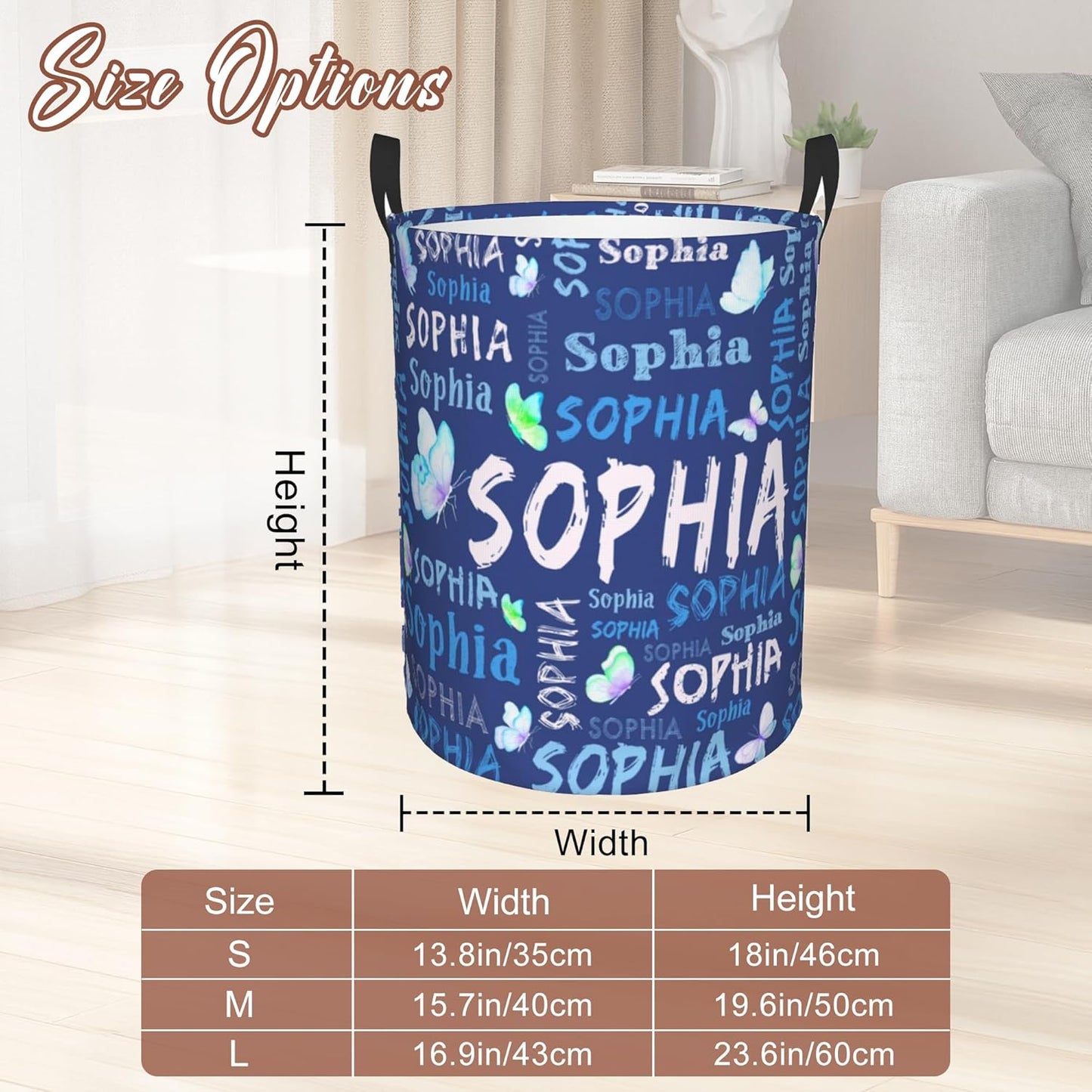 Custom Name Laundry Hamper, Personalized Laundry Basket with Name for Laundry Room Dorm Bedroom, Customized Name Dirty Clothes Hamper with Handles for Clothes Toy Boys Girls Men Women