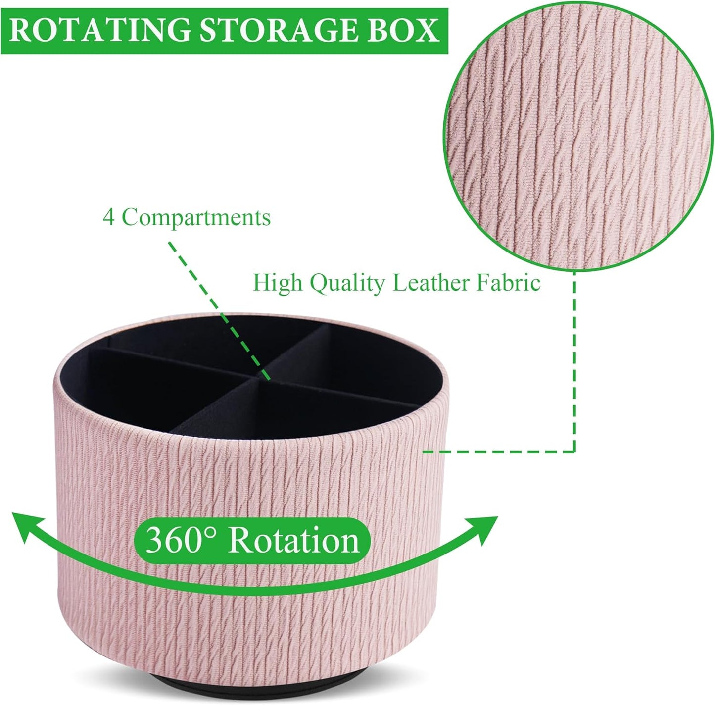 Round Leather Art Supply Organizer,Remote Control Holder,360 Degree Spinning,Multi-Functional Pencil Holder,4 Compartments Desktop Stationary Organizer(1-Wood Pink2)