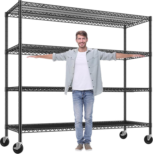 REIBII 60" W Storage Shelves 2878LBS Metal Shelving Unit with Wheels Heavy Duty Garage Shelving Adjustable Wire Shelves for Pantry,Kitchen,Garage,Basement,Business,Warehouse,School,60”W ×24”D×65.3”H