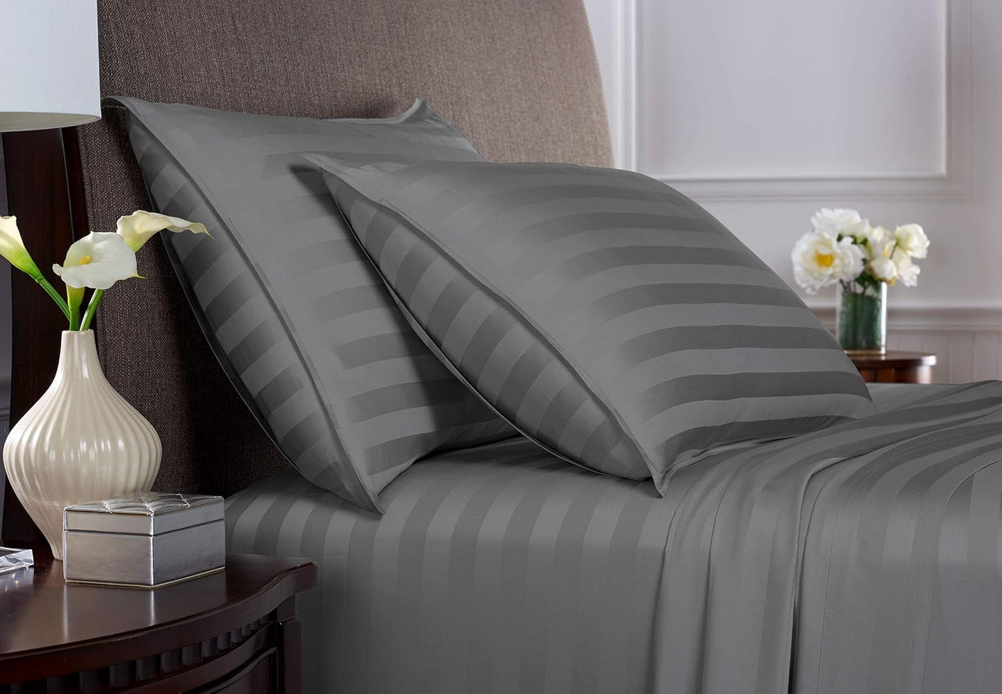 King Pillowcases by Pure Bamboo, Genuine 100% Organic Viscose Derived from Bamboo, Luxuriously Soft & Cooling, Double Stitching, Envelope Closure (2 King Pillowcases, Jacquard Stone)