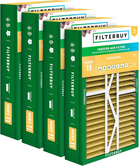 Filterbuy 17.5x27x5 Air Filter MERV 11 Superior Pet & Allergy Defense (4-Pack), Pleated HVAC AC Furnace Filters for Trane Perfect Fit & American Standard (Actual Size: 17.13 x 26.13 x 4.97)