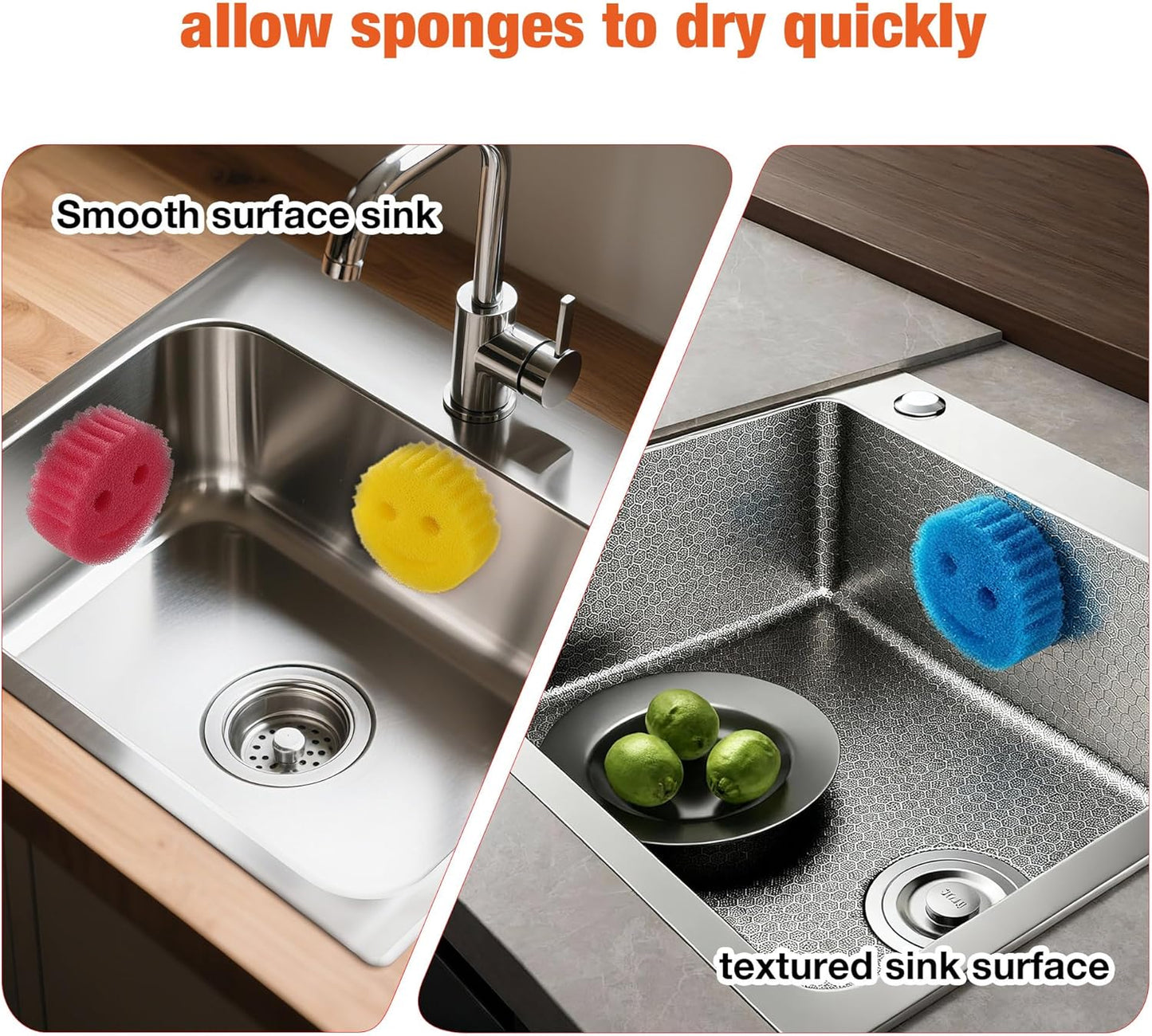 Smiley face sponge holder, kitchen Sink Caddy Organizer with Suction cup,Made of rust-proof aluminum that never rusts for Mommy & Daddy Sponges Black (1-Pack）