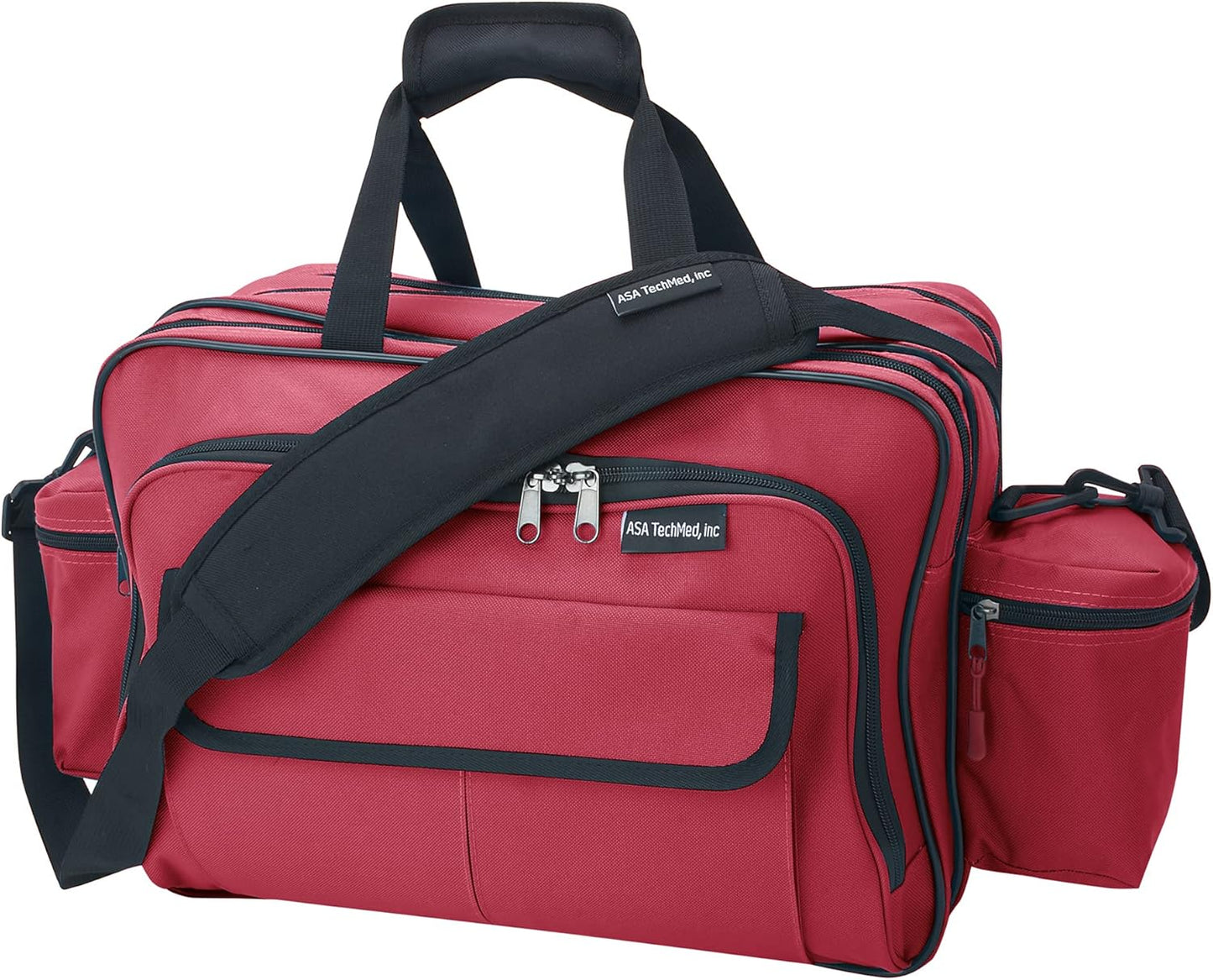 ASA TECHMED Nursing Bag with Compartments – Durable Medical Equipment Shoulder Bag for Nurses, Physicians, EMTs, Multi-Pocket, Nylon Reinforced, Adjustable Straps (Red)