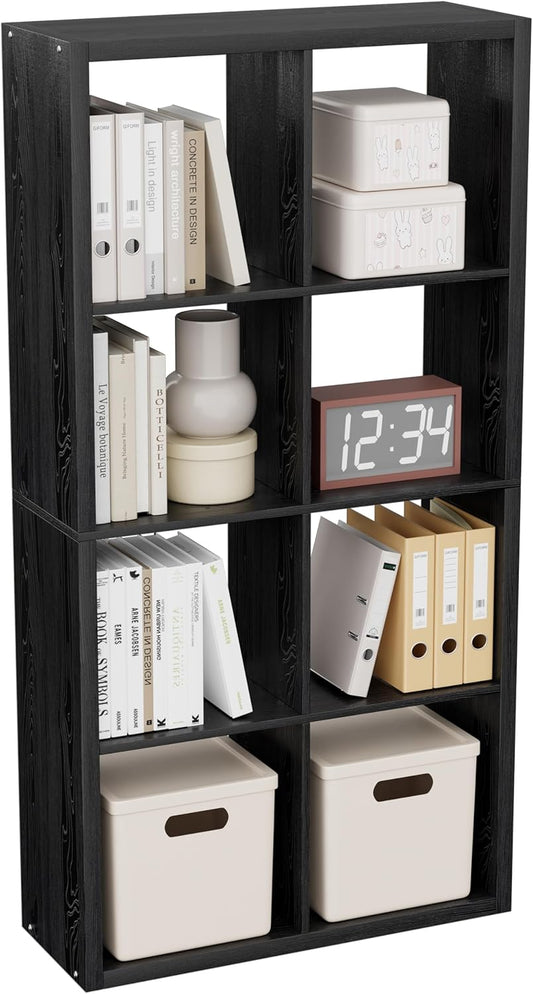 Cube Storage Organizer Bookcase, Decorative 11 inch Open Back Cubical Shelf with Thickened Border, Display Bookshelf for Living Room, Home Office, Sturdy Room (Black, 8 Cube)