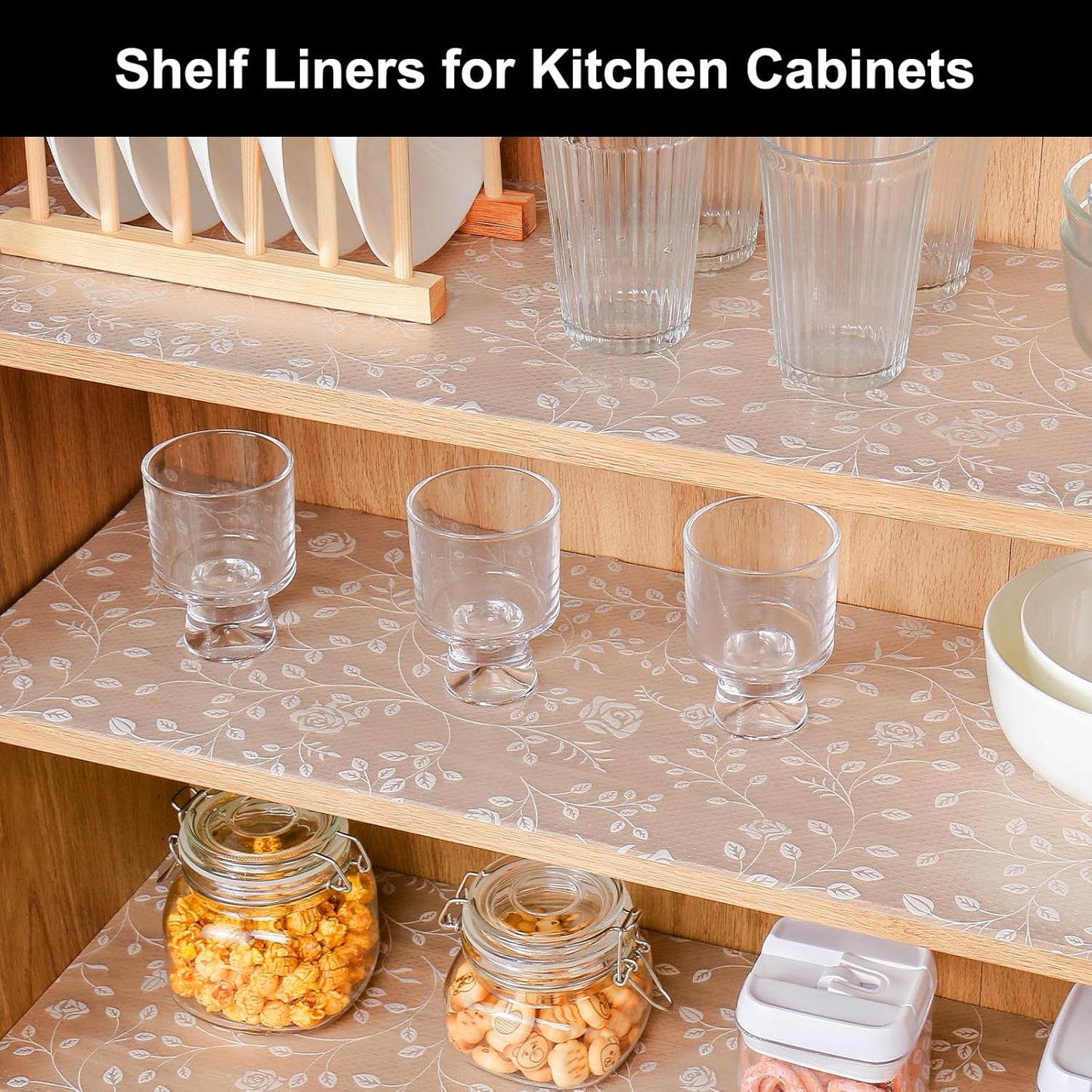 Cooyes Shelf Liner – Premium Non-Adhesive Cabinet & Drawer Liner for Kitchen – Waterproof Shelf Paper with Modern Pattern – Durable EVA Cabinet Mat – Easy to Cut （23.6" W x 118" L）