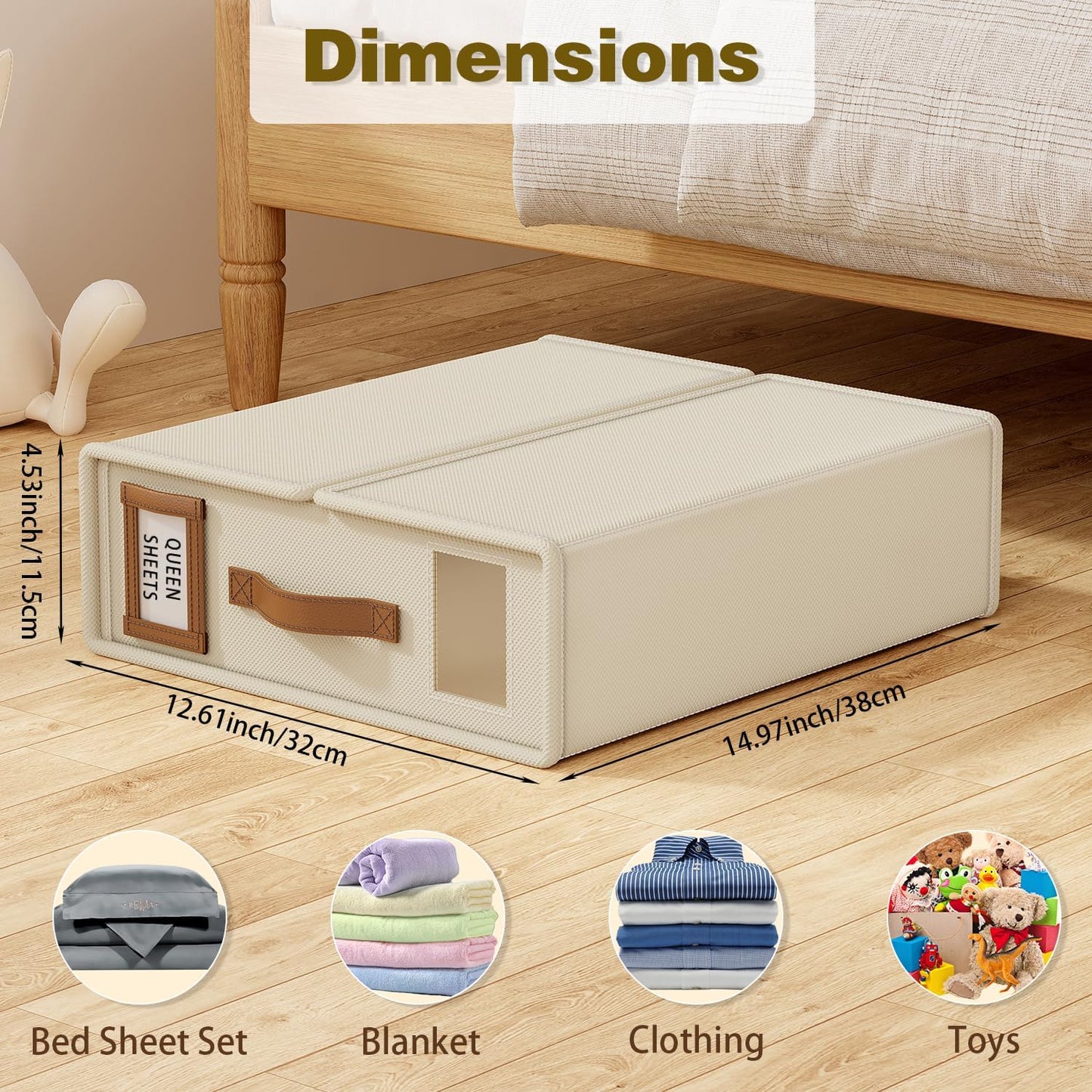 Bed Sheet Organizers and Storage (4 Pack, Queen & King Size) – Foldable Linen Closet Organizers with Window & Label, Zipper Bedding Storage Box for Sheets, Duvet Covers, Pillow Cases – Beige