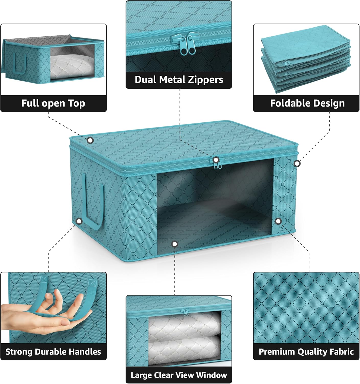 Sorbus Medium Clothes Storage Bags - Foldable Blanket Storage Bins for Organizing Bedroom, Closet, Clothing, Comforter, Organization with Clear Window, Lids and Carry Handles - Set of 3
