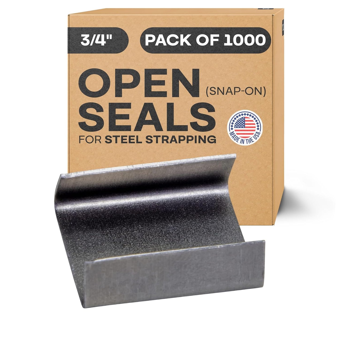 IDL Packaging Open (Snap-On) Seals for 3/4" Strap Width Steel Strapping (Pack of 1000) - Superior Holding Power - Sturdy Metal Clips for Securing Heavy Packaging and Pallet Banding
