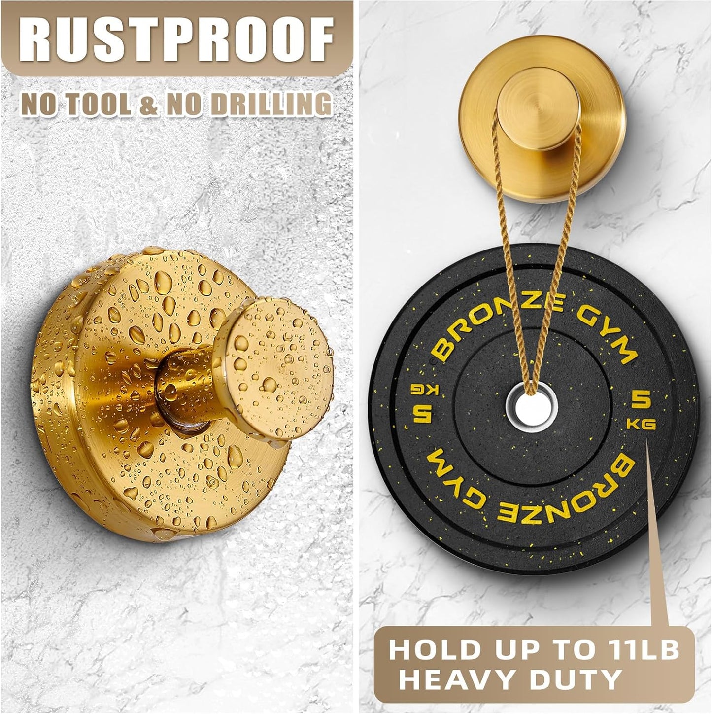 Suction Cup Hooks for Shower No-Drill Bathroom Hooks for Towels, Robes, Loofah Mountable on Bathroom Walls, Kitchen, Glass, Mirrors, Tile and Smooth,Non-Porous Surfaces (4, Brushed Gold)