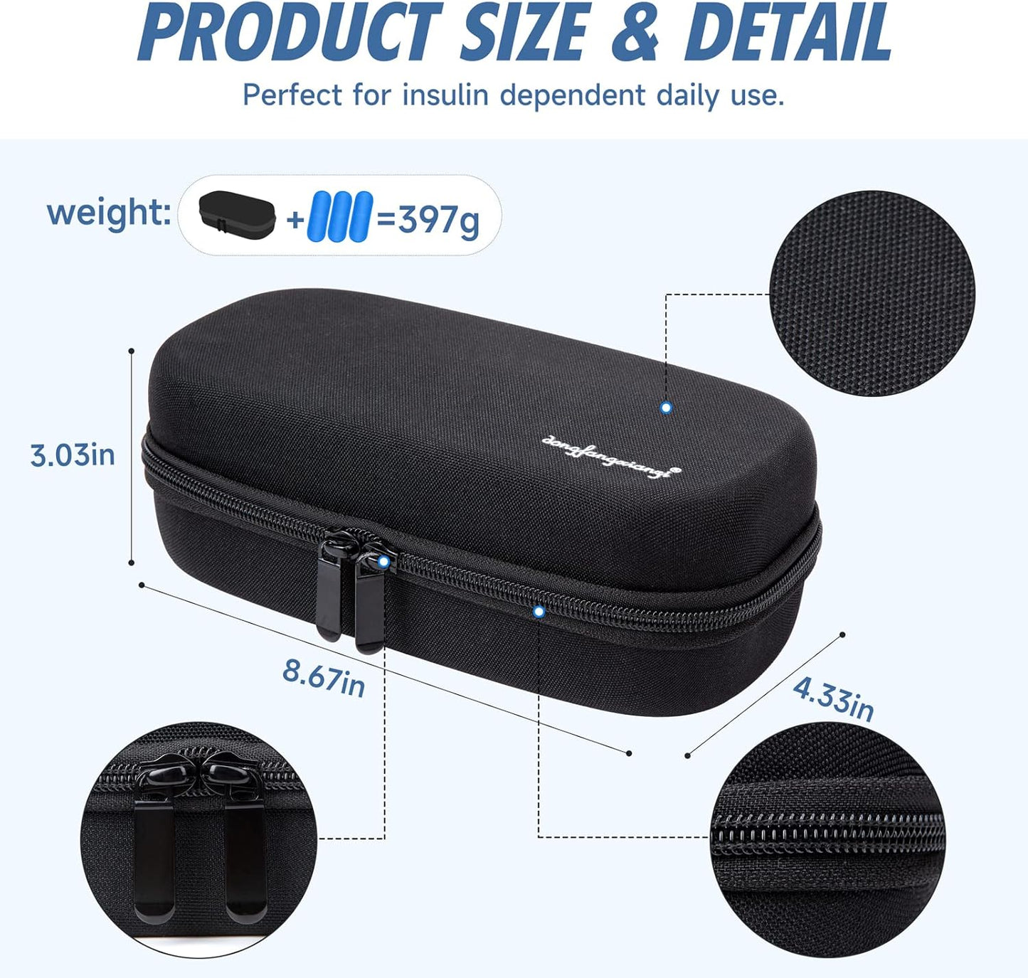 YOUSHARES Insulin Cooler Travel Case - EVA Protective Diabetic Medication Cooling Bag, Refrigerated Insulated Storage Kit for Insulin Pen and Diabetes Supplies with 3 TSA Approved Ice Packs