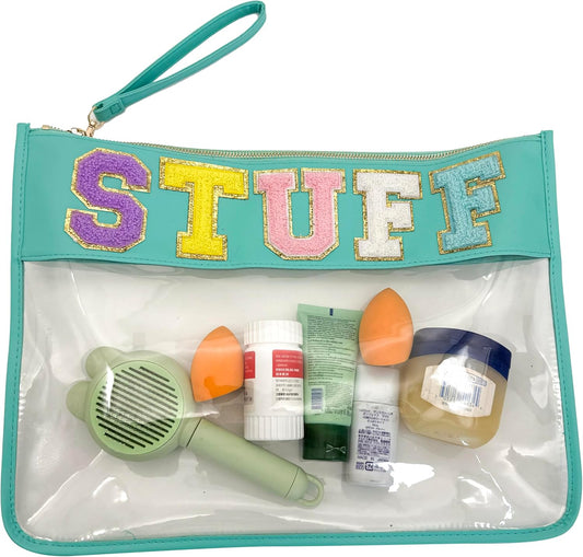 TopTTanBo Chenille Letter Clear Bag Purse Multi-purpose Transparent Waterproof Snacks Makeup Tote Bag with Wrist Strap