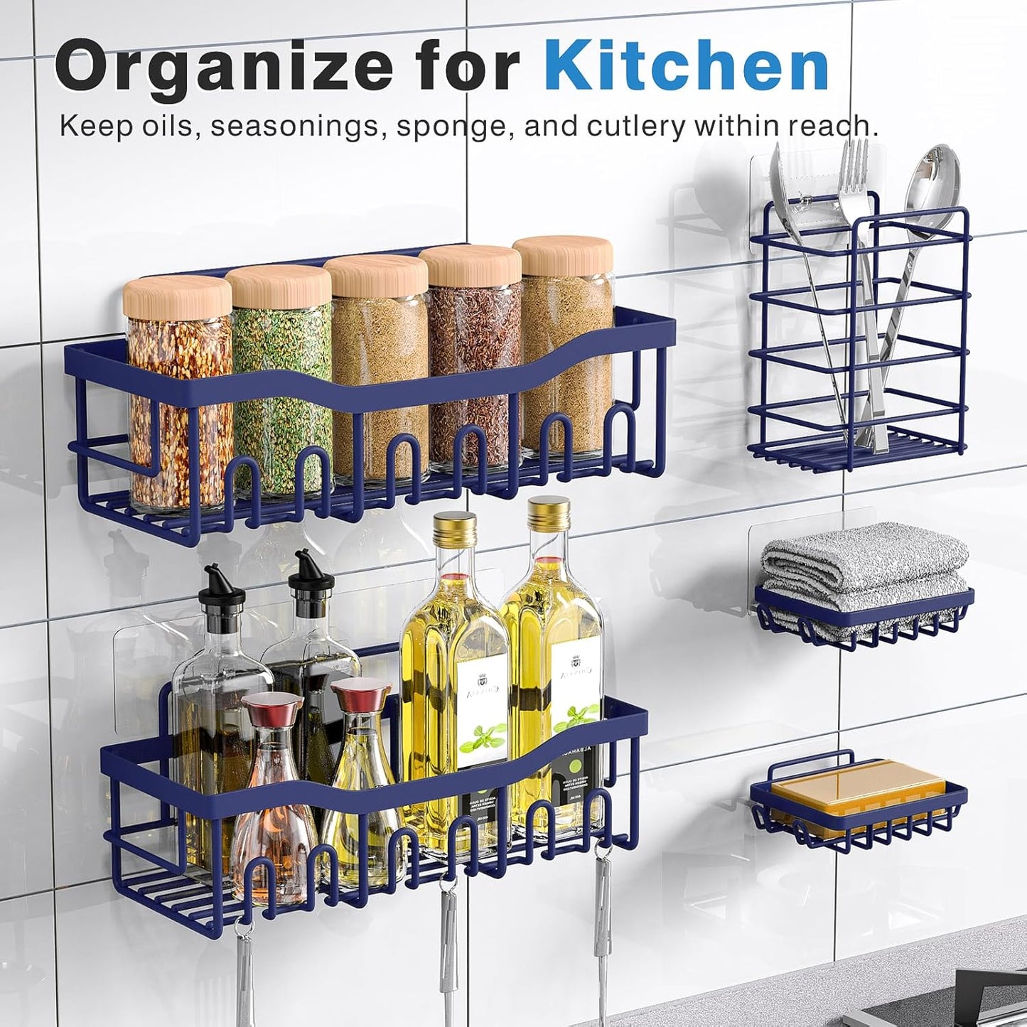 EUDELE 5-Pack Rustproof Stainless Steel Shower Caddy – No Drill Adhesive Bathroom Organizer with Large Capacity, Spacious Shower Shelves for Inside Shower, Kitchen & Home Decor Storage-XL Size