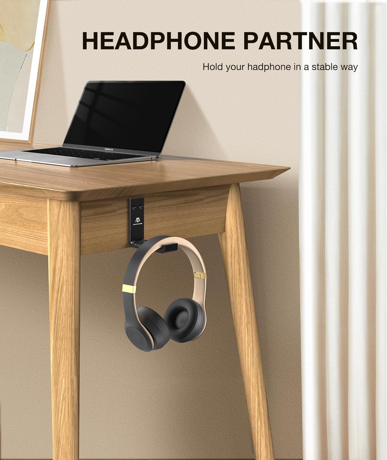 Headphone Stand Hanger Foldable Wall Hooks, Save Space Durable Aluminum Headset Stand Holder for Universal Gaming Headset, Strong Adhesive, Black